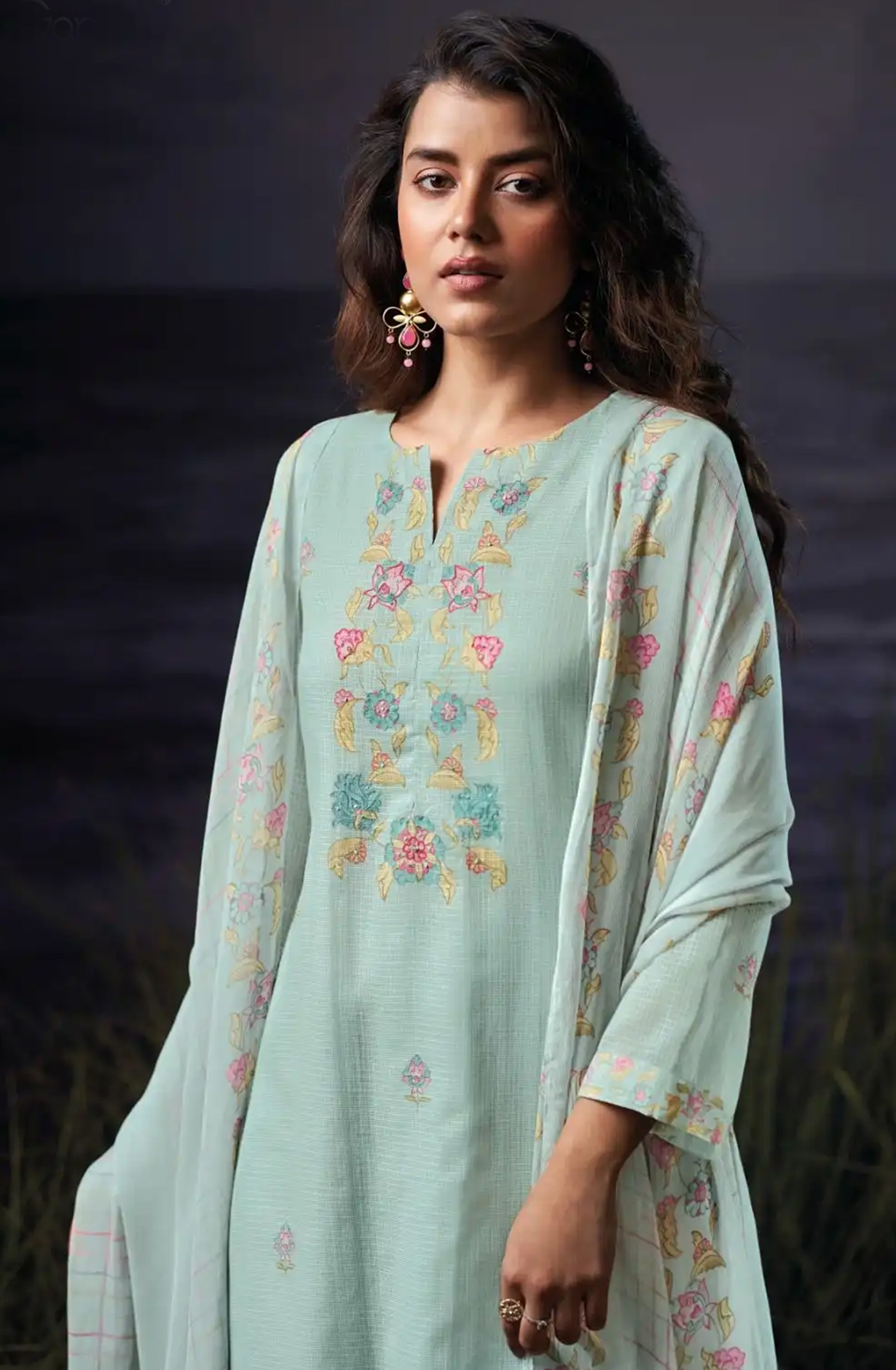 Sea Green Cotton Kota Printed Suit Set with Dupatta- BRES3548A