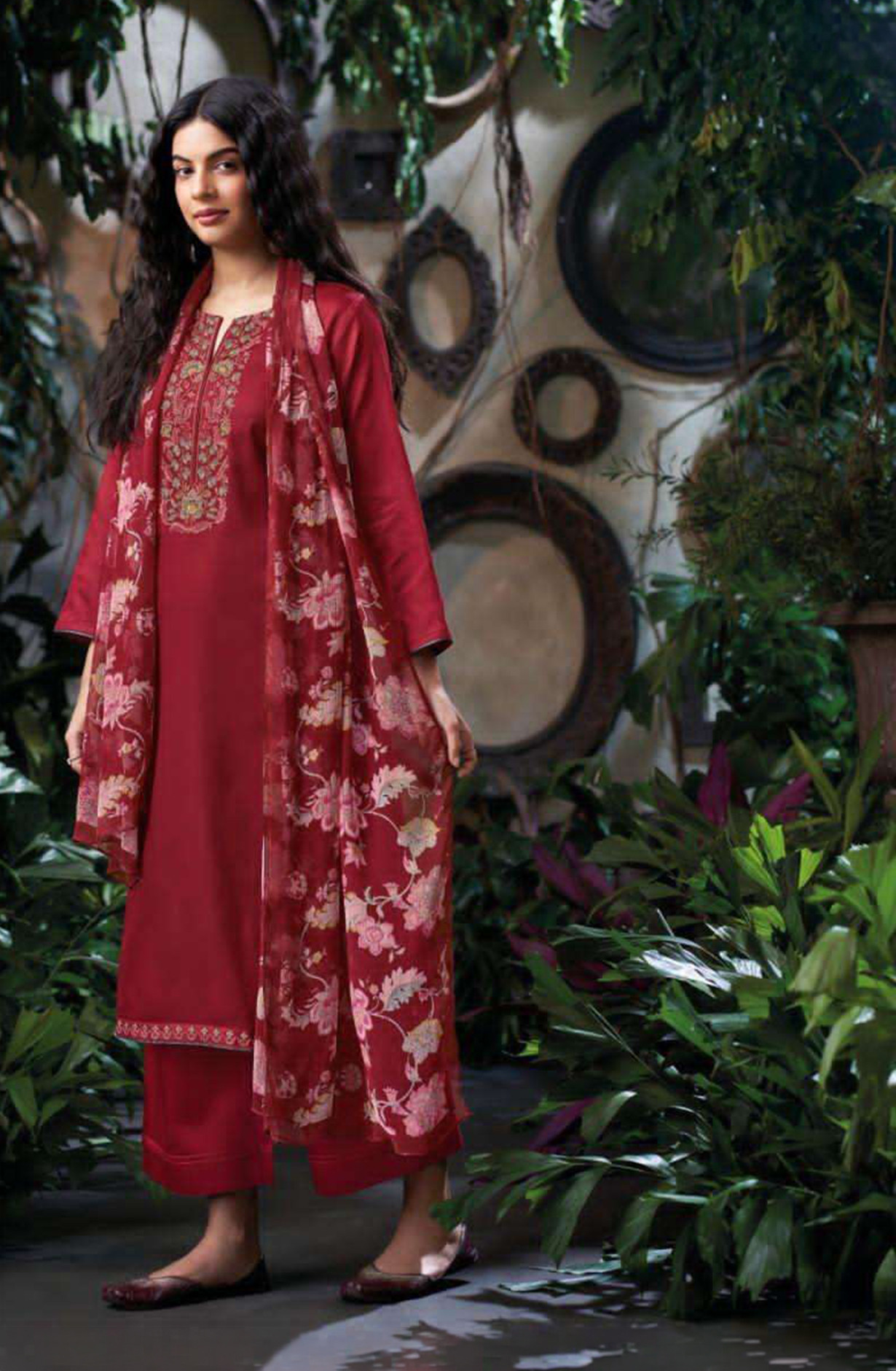 Red Pure Cotton Satin Unstitched Suit Set with Beautiful Dupatta - BRUS4054C