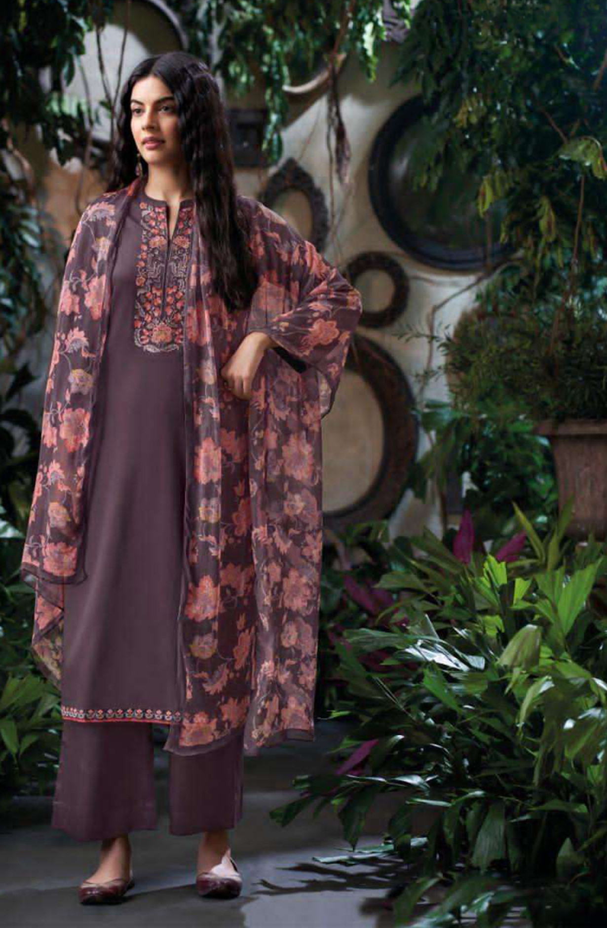 Purple Pure Cotton Satin Unstitched Suit Set with Beautiful Dupatta - BRUS4054A