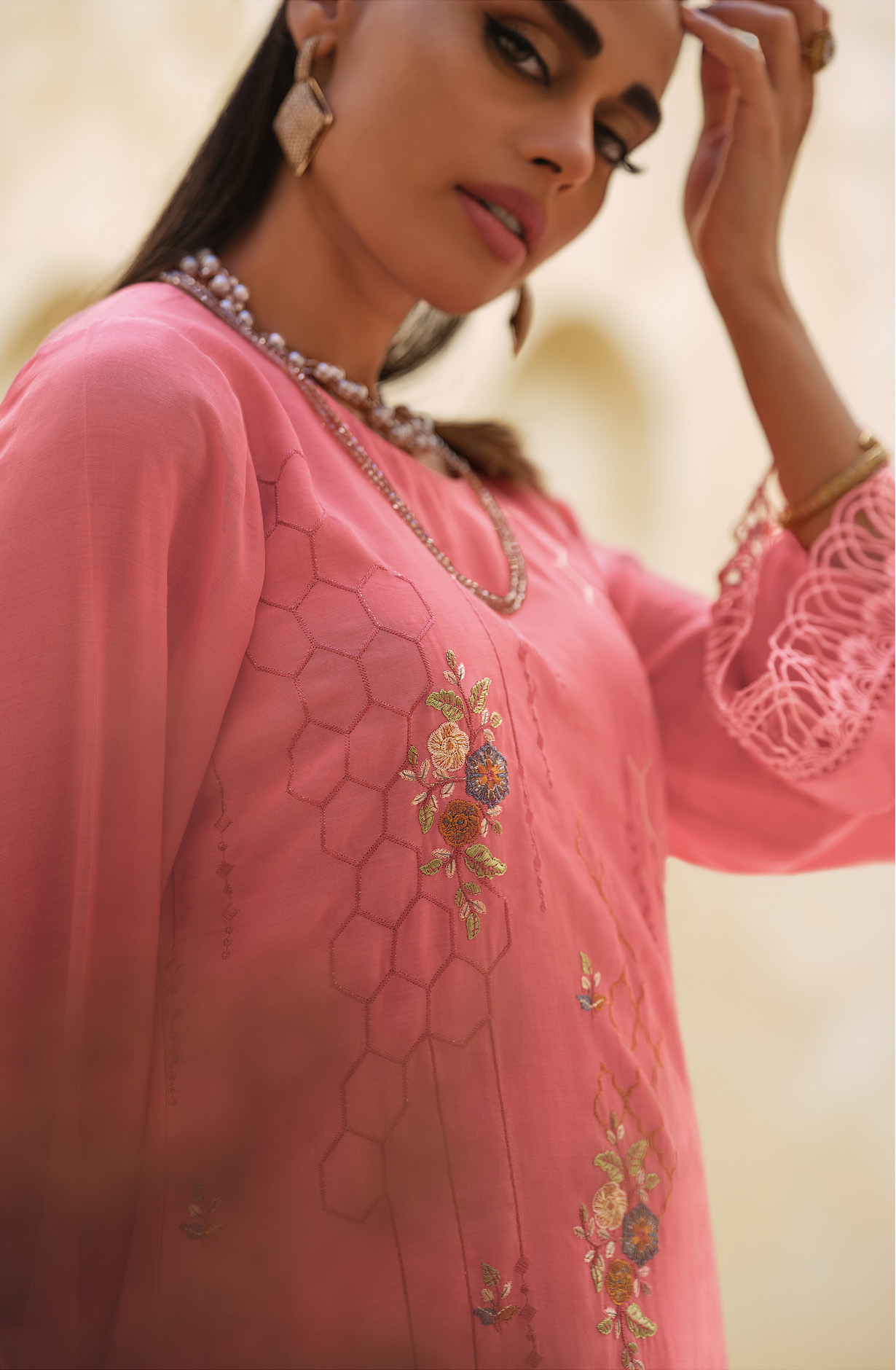 Pink Festive Wear Muslin Embroidered Suit with Satin Silk Dupatta - CHAR02