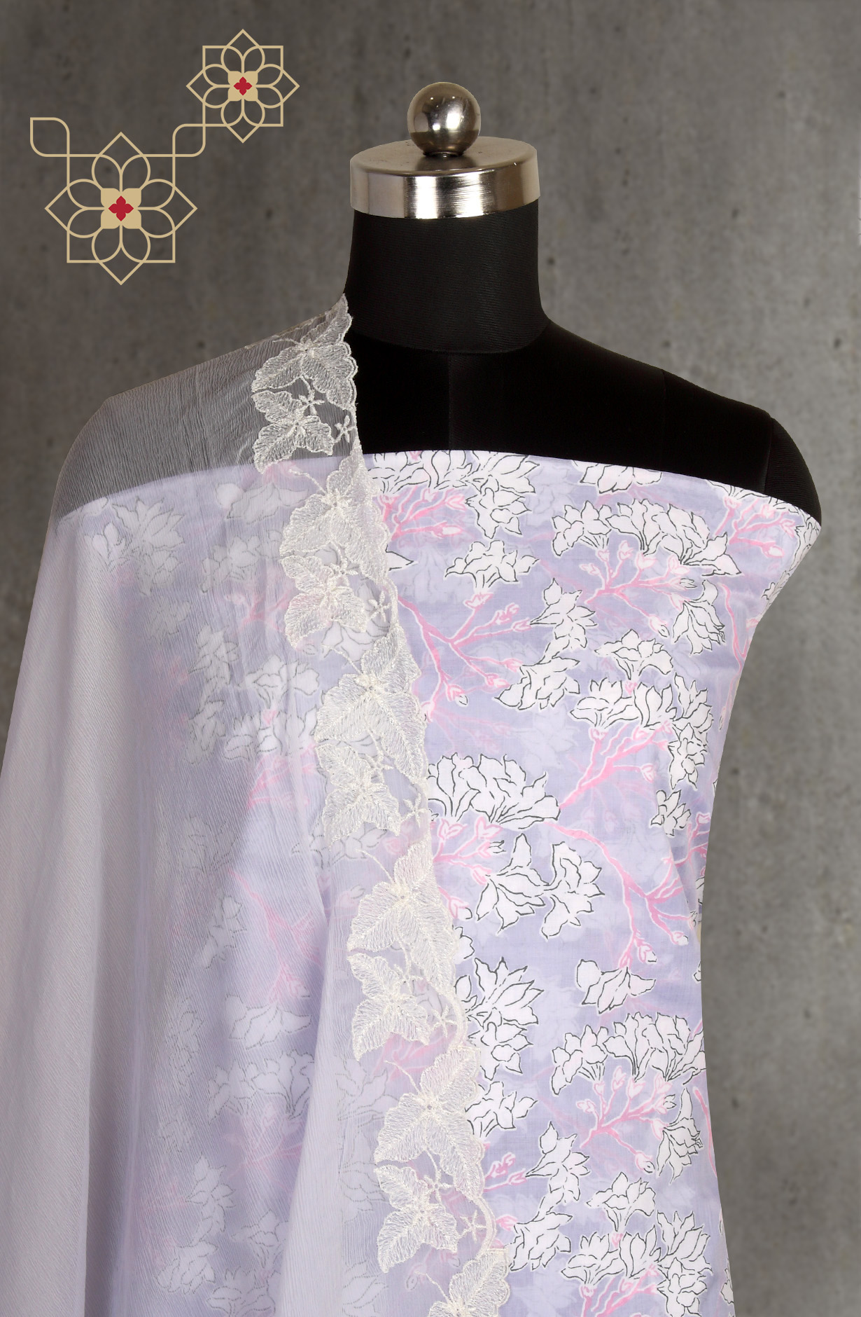 Lavender Cotton Printed Salwar Suit with Chiffon Dupatta - CHANPJ2087A