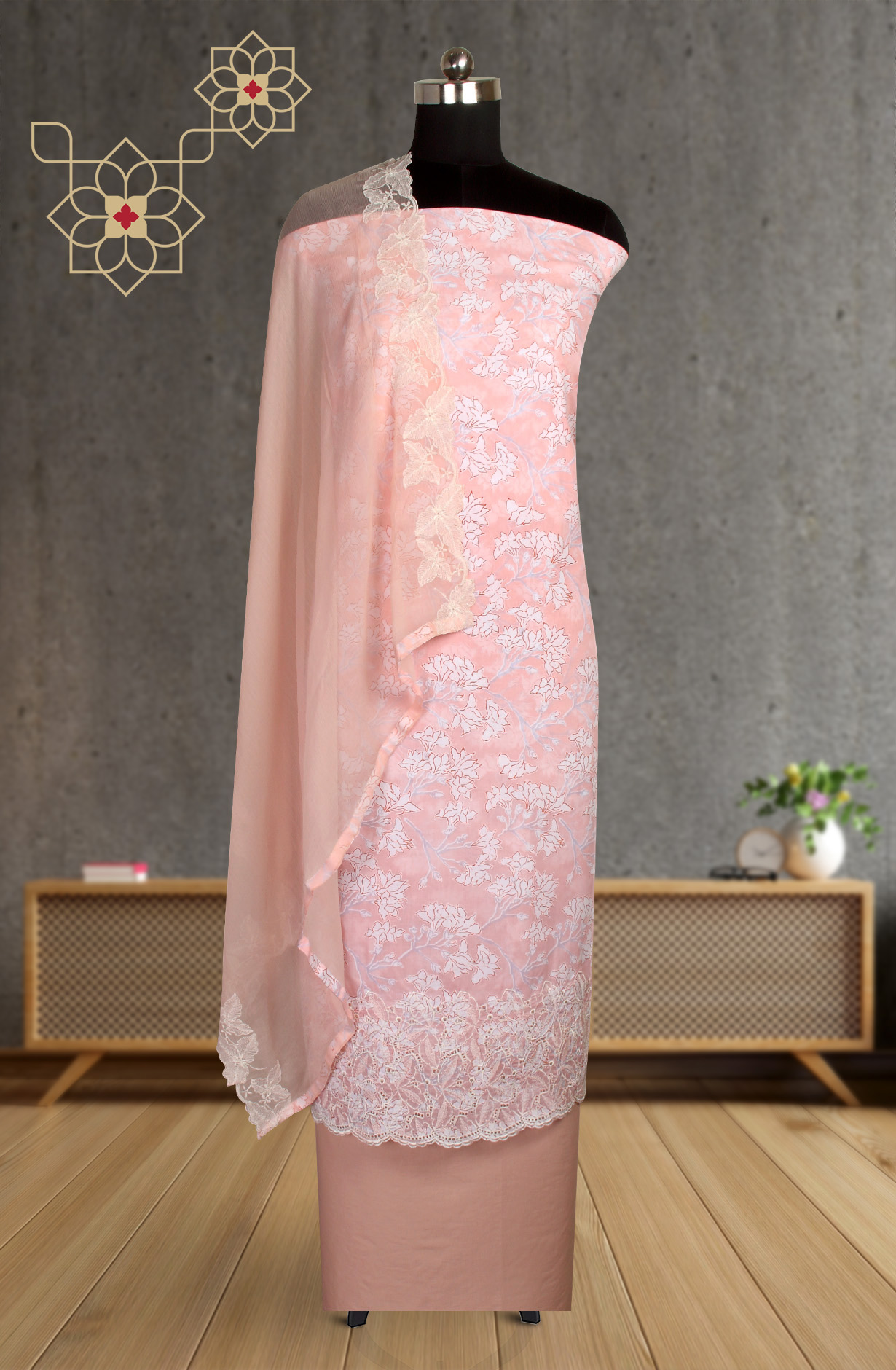 Orange Cotton Printed Salwar Suit with Chiffon Dupatta - CHANPJ2087B