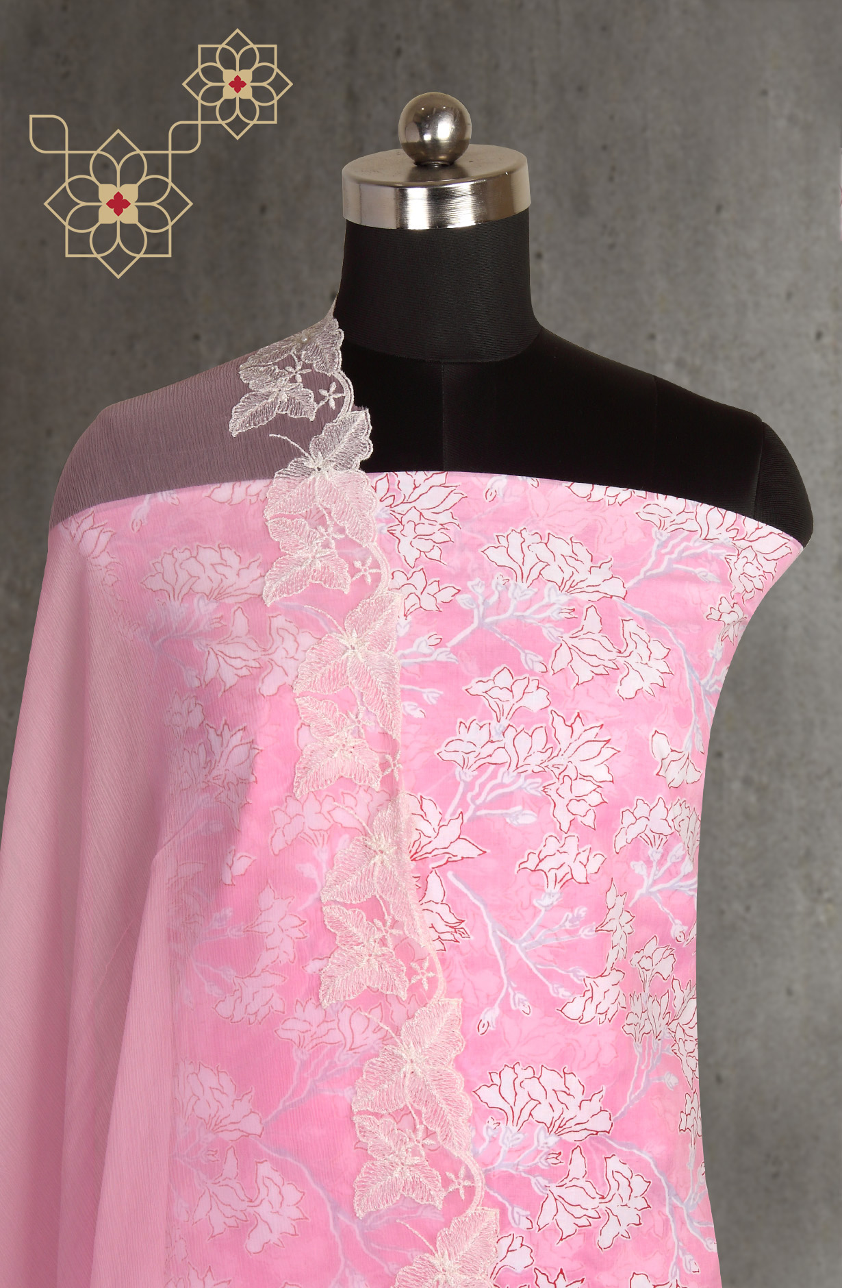 Baby Pink Cotton Printed Salwar Suit with Chiffon Dupatta - CHANPJ2087C