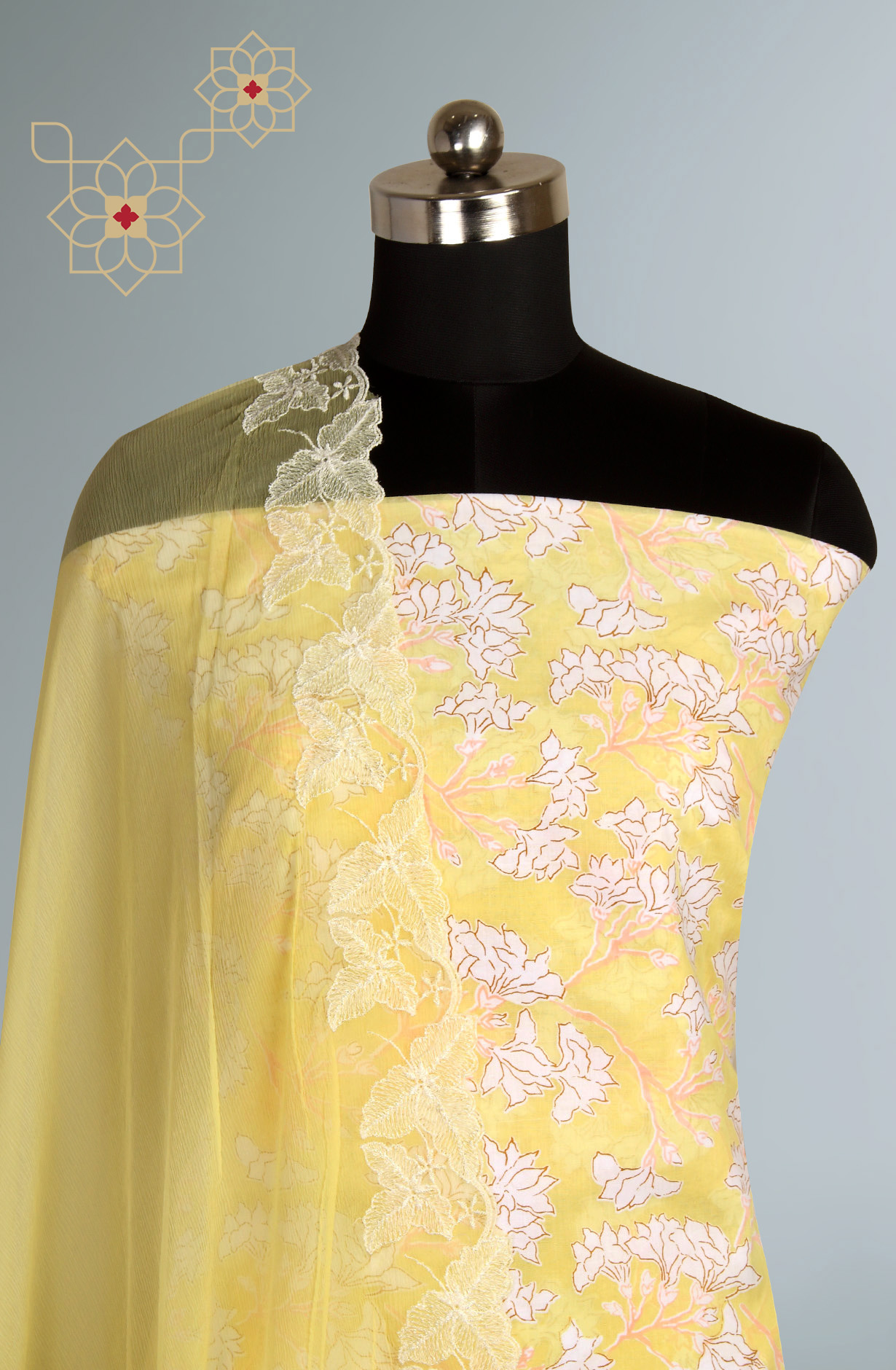 Yellow Cotton Printed Salwar Suit with Chiffon Dupatta - CHANPJ2087D