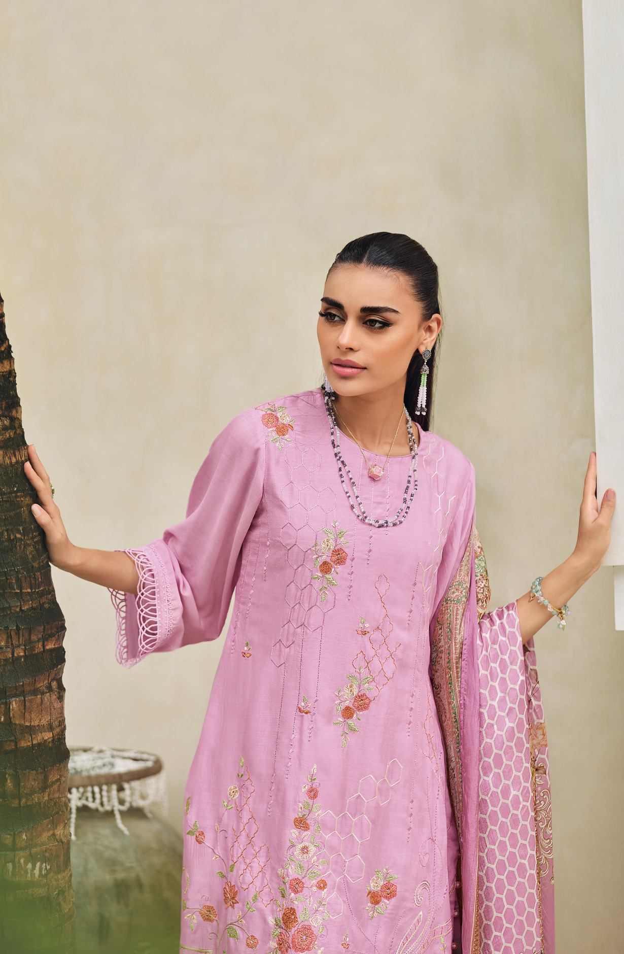 Lavender Designer Festive Wear Muslin Embroidered Salwar Suit - CHAR06