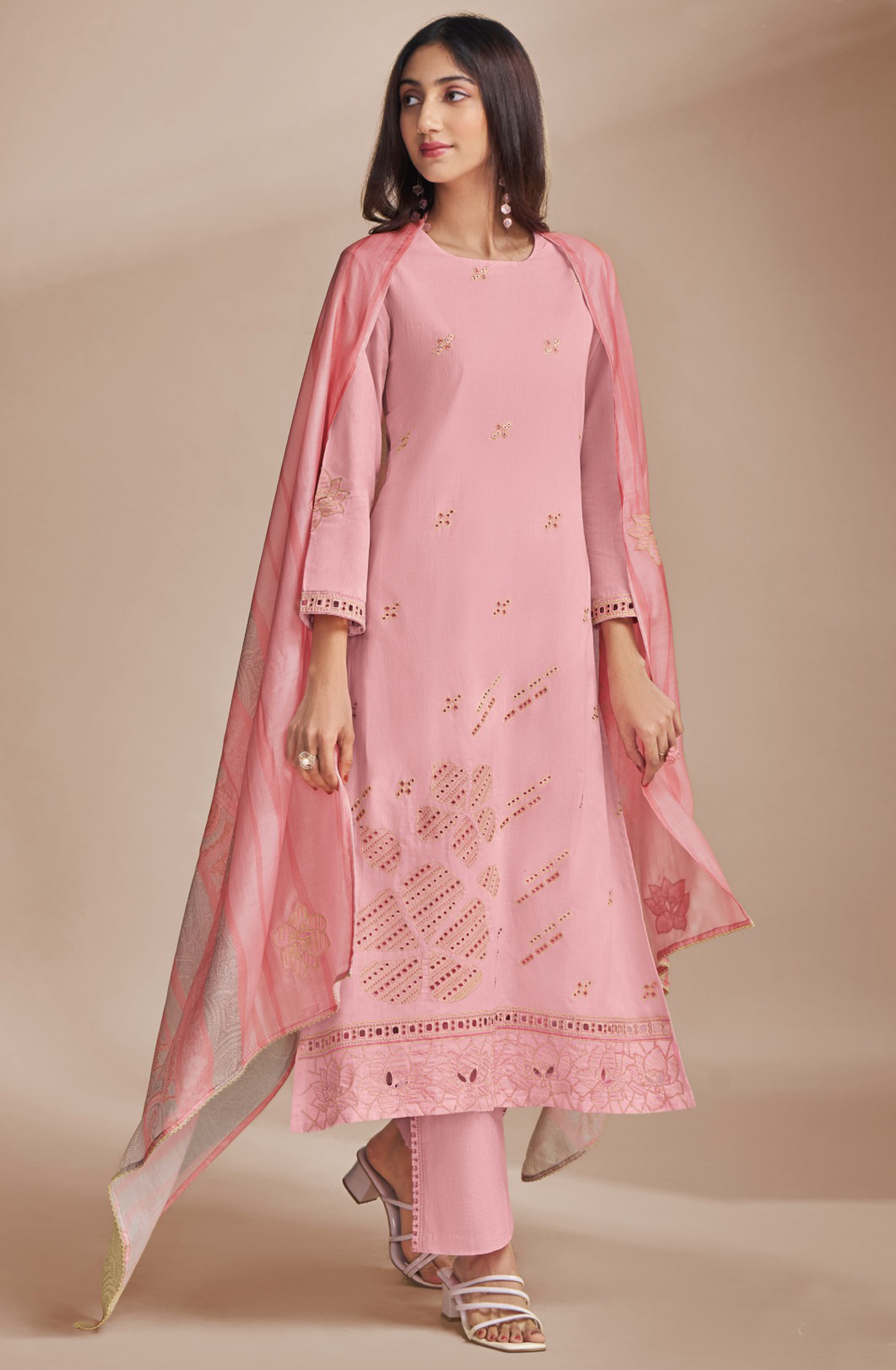 Pink Printed Linen Suit with Dupatta - CHE6831B
