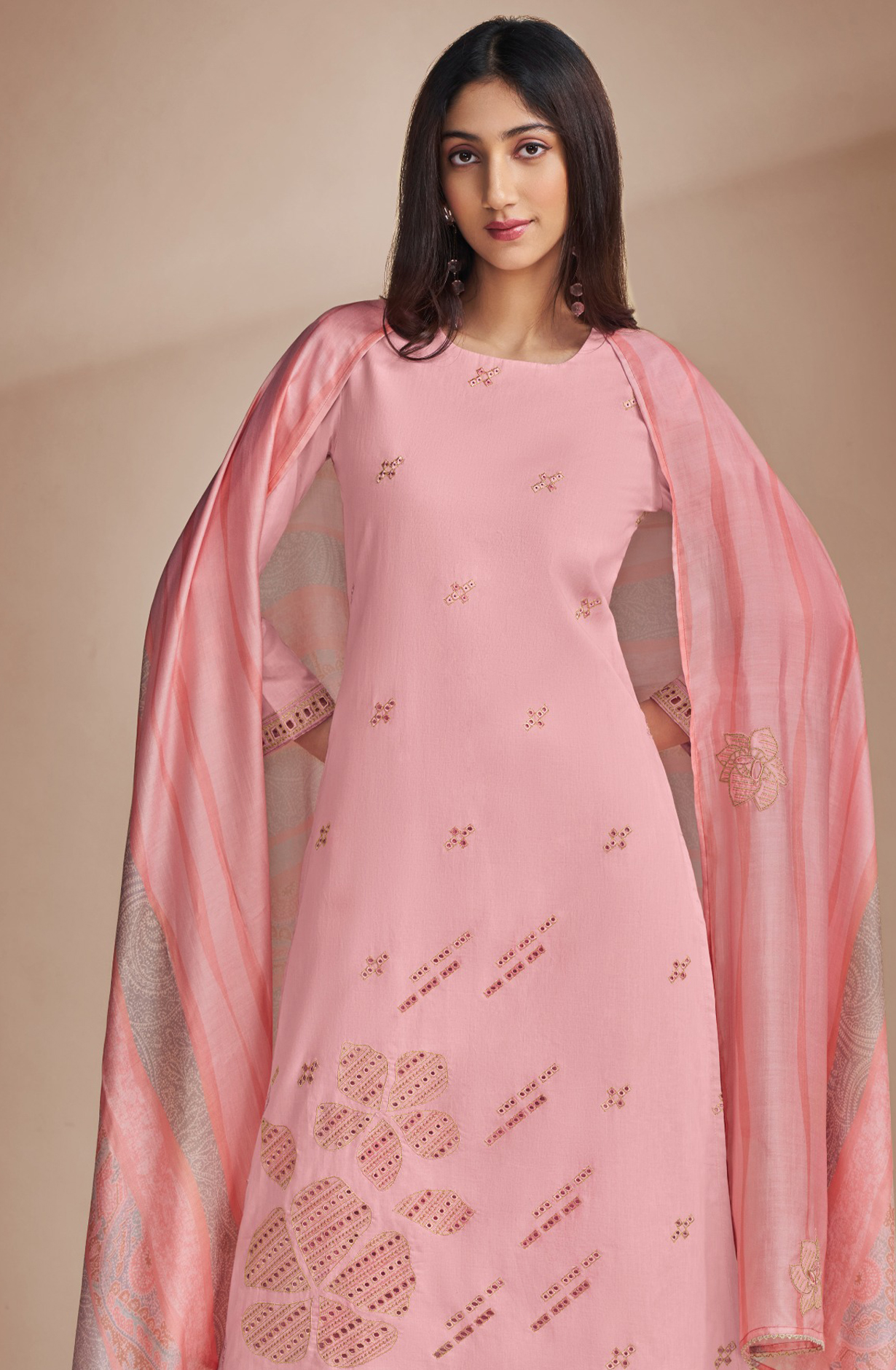 Pink Printed Linen Suit with Dupatta - CHE6831B