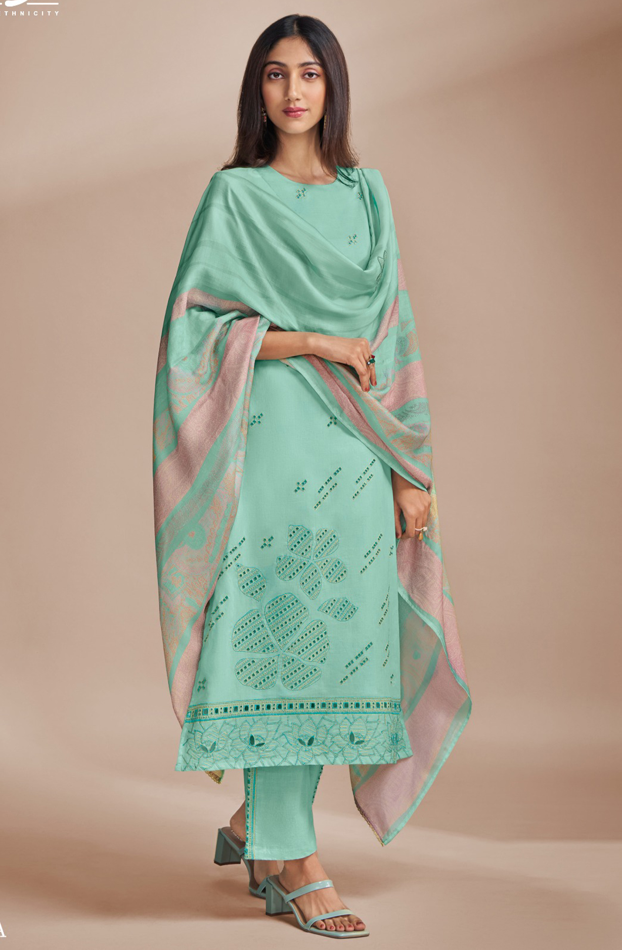 Blue Printed Linen Suit with Dupatta - CHE6831A