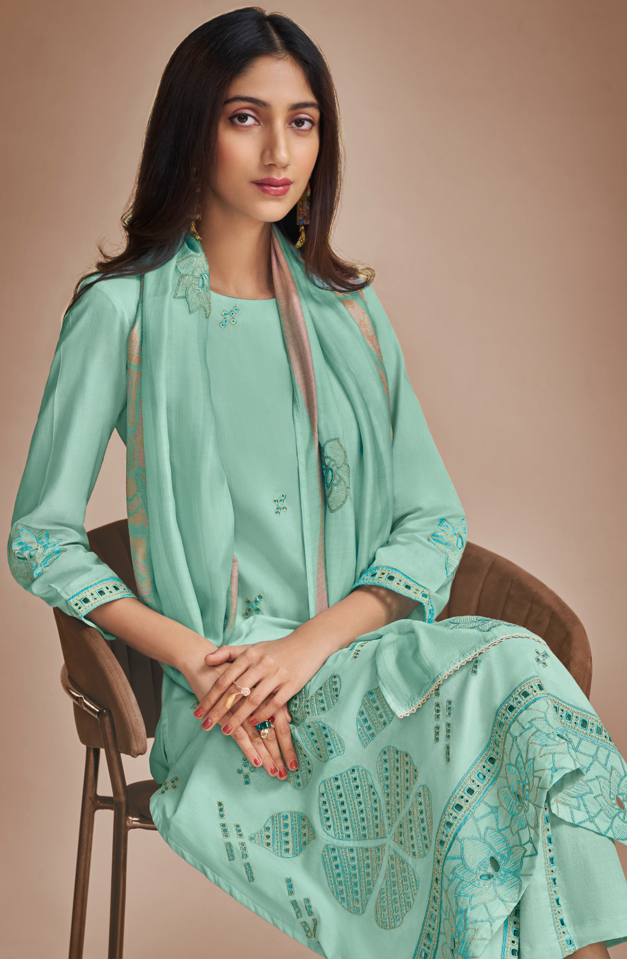 Blue Printed Linen Suit with Dupatta - CHE6831A