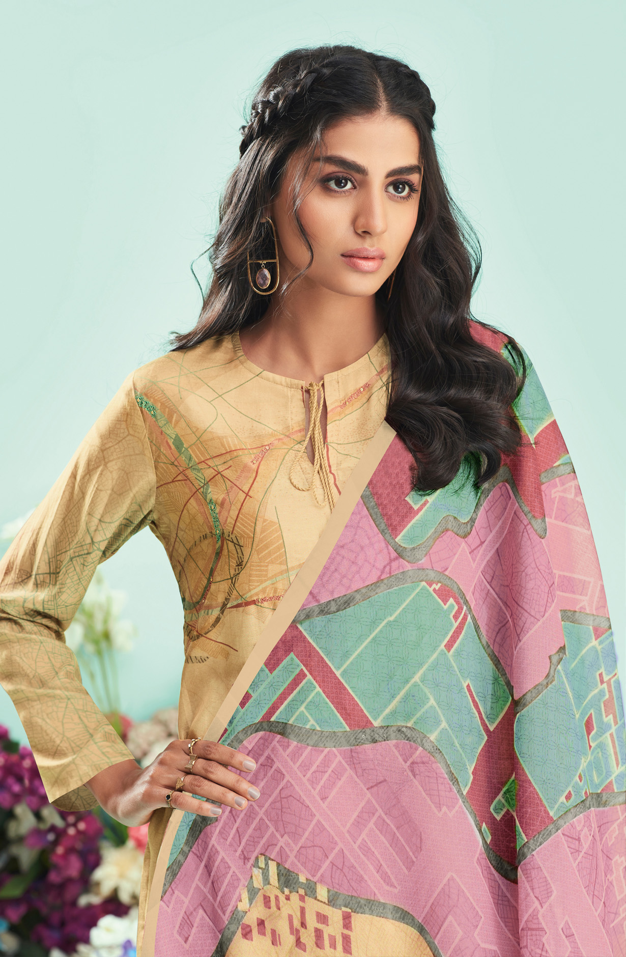 Beige Cotton Digital Printed Unstitched Salwar Suit - CIT5209