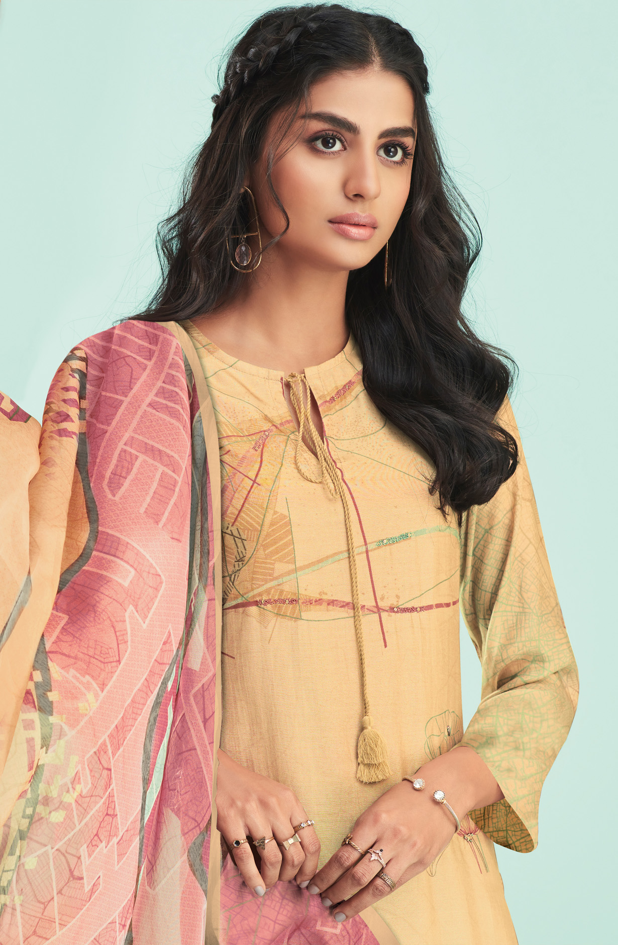 Beige Cotton Digital Printed Unstitched Salwar Suit - CIT5209