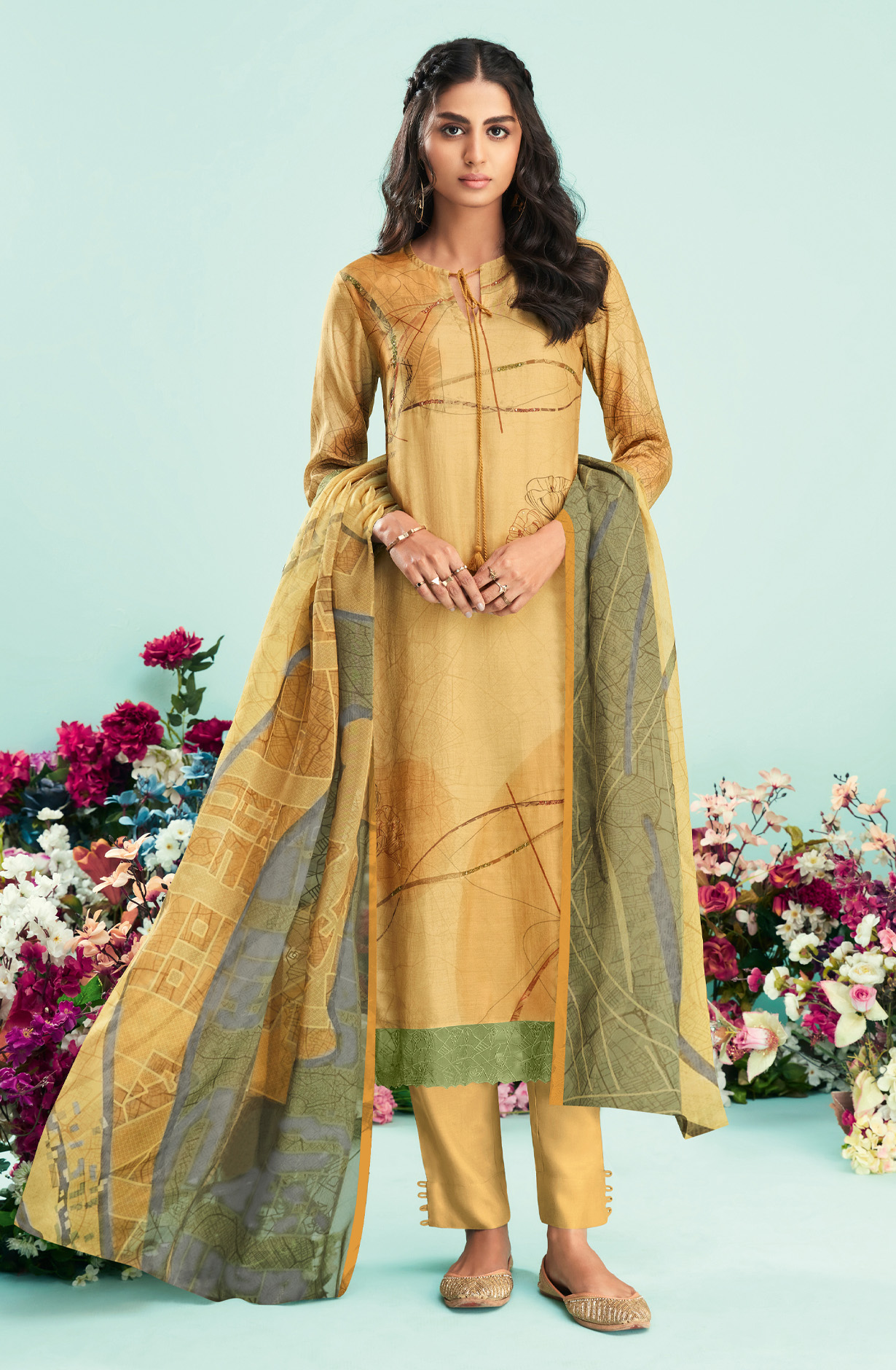 Mustard Yellow Cotton Digital Printed Unstitched Salwar Suit - CIT5218
