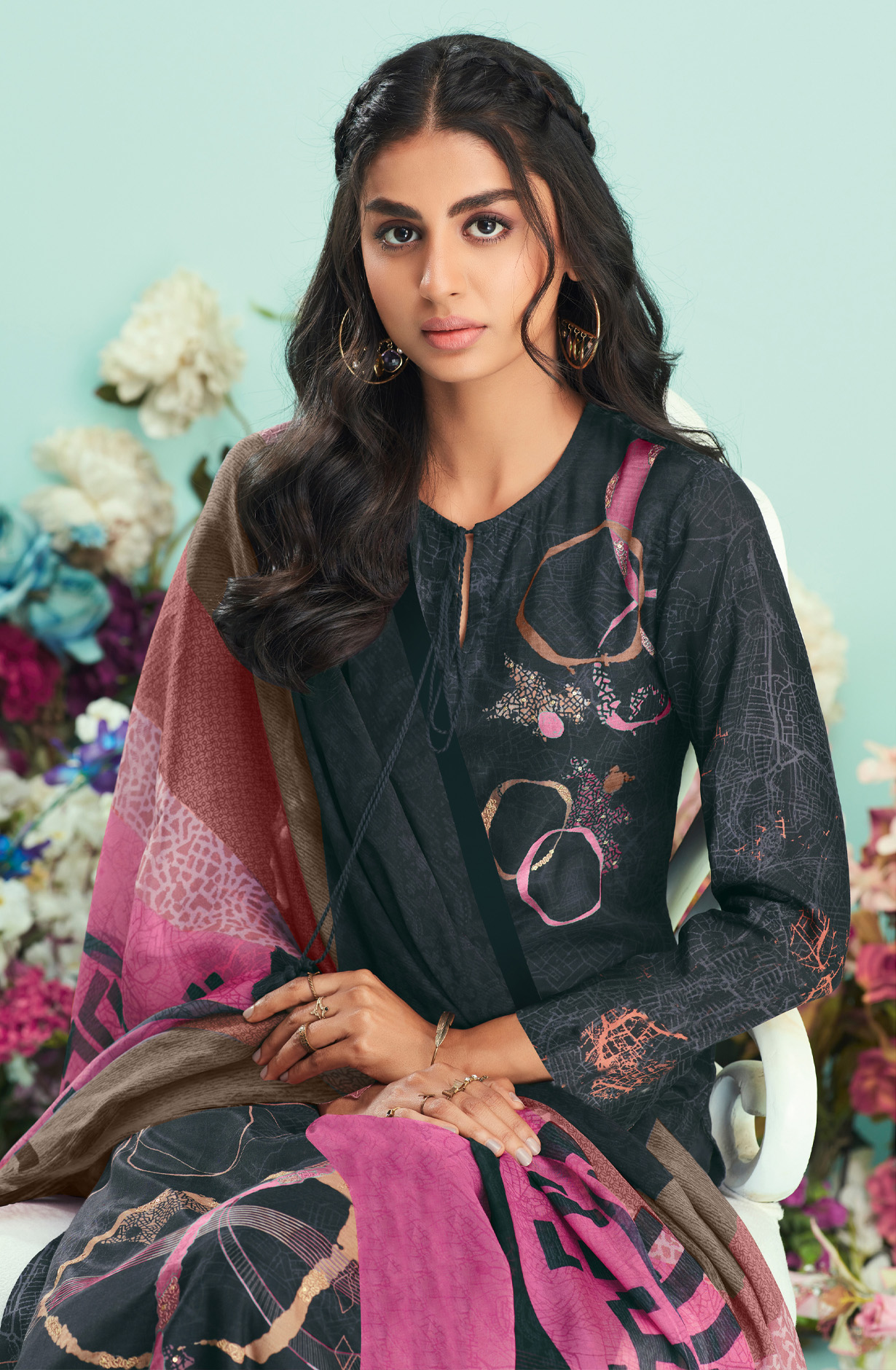 Black Cotton Digital Printed Unstitched Salwar Suit - CIT5228