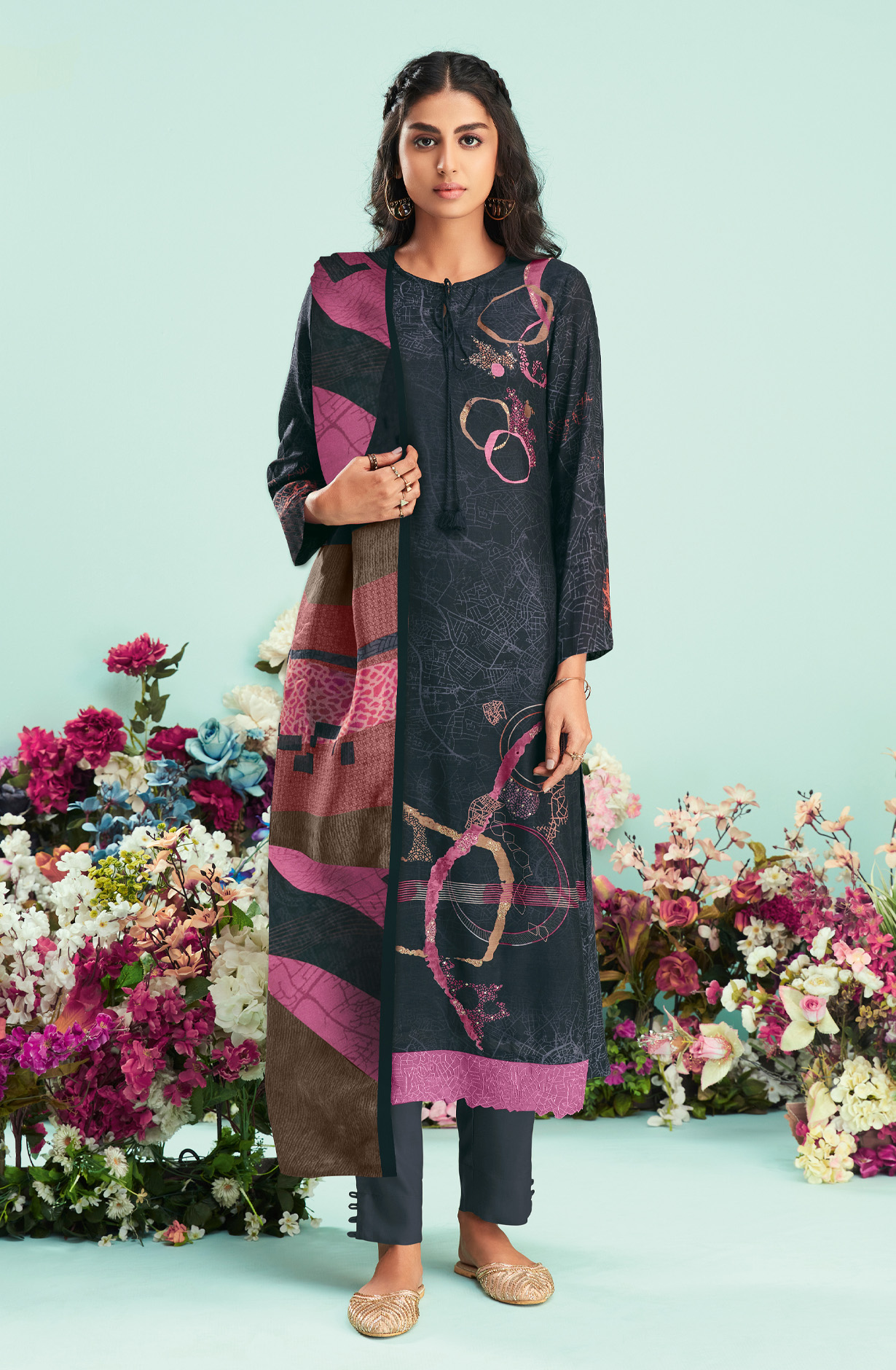 Black Cotton Digital Printed Unstitched Salwar Suit - CIT5228