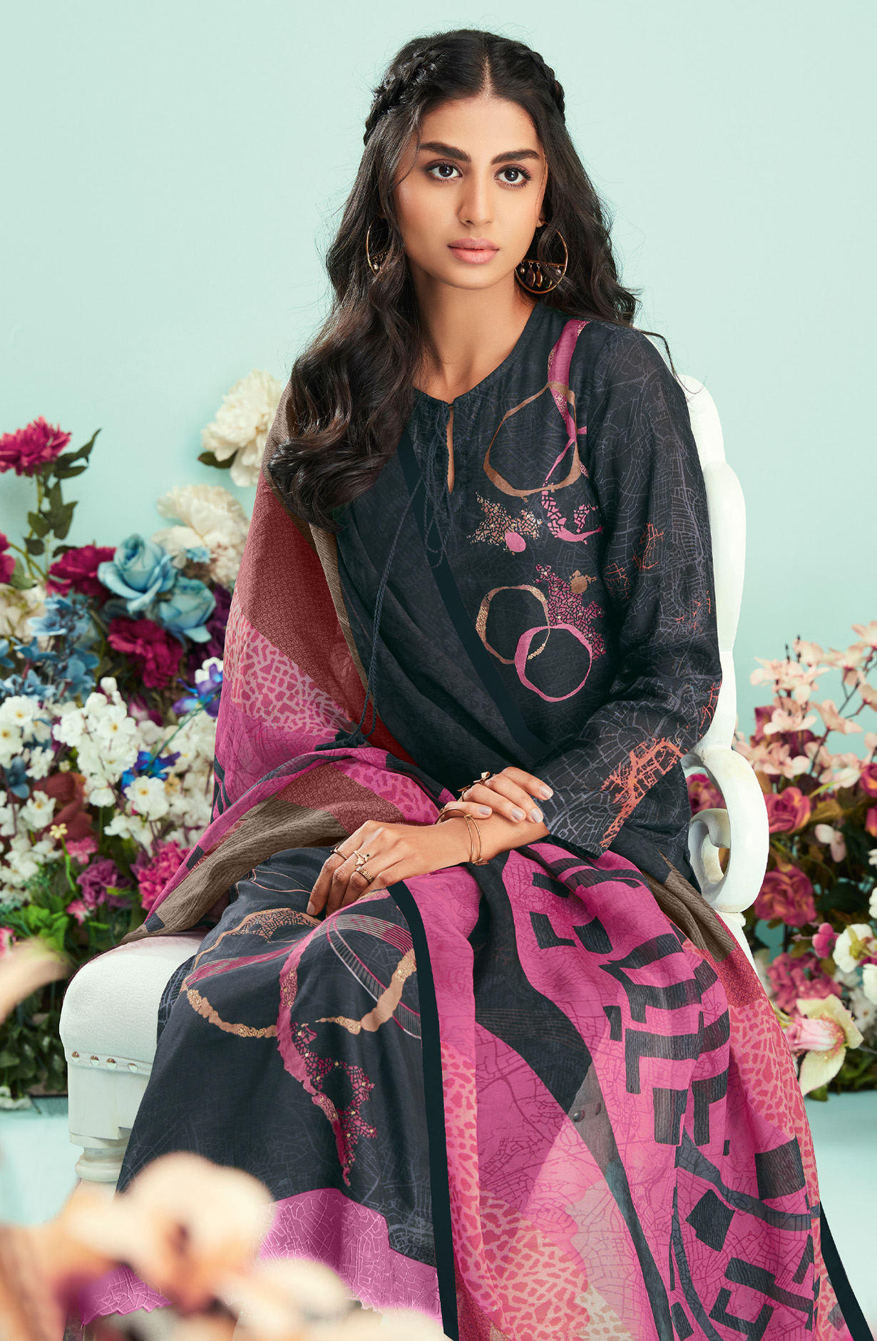 Black Cotton Digital Printed Unstitched Salwar Suit - CIT5228