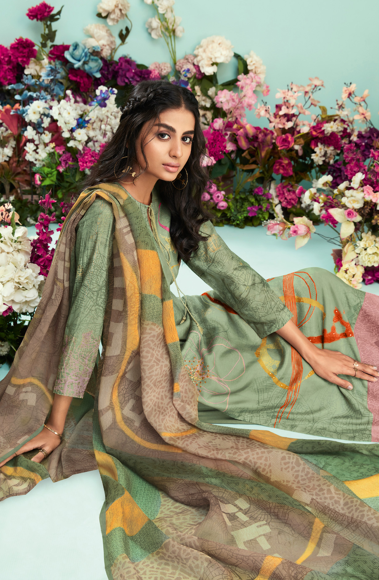 Olive Green Cotton Digital Printed Unstitched Salwar Suit - CIT5246