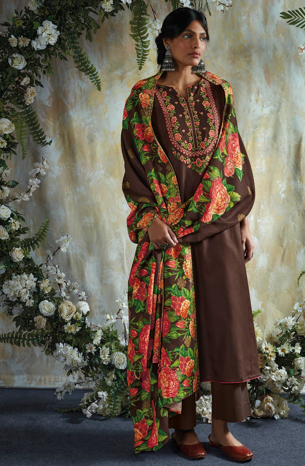 Coffee Spun Winterwear Unstitched Salwar Suit-set - AHAC1211