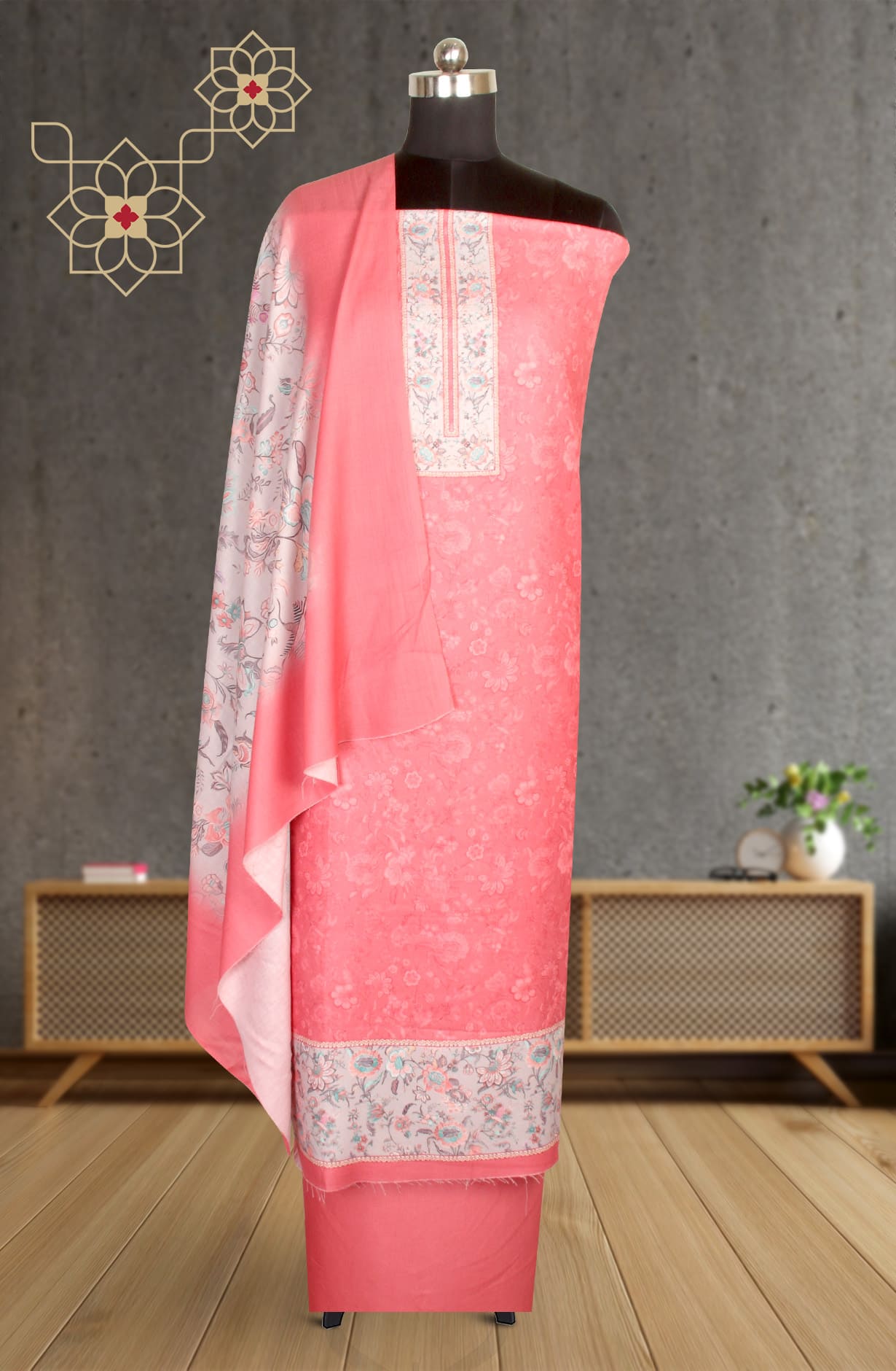 Coral Spun Winterwear Printed Unstitched Salwar Kameez - NAR1186B