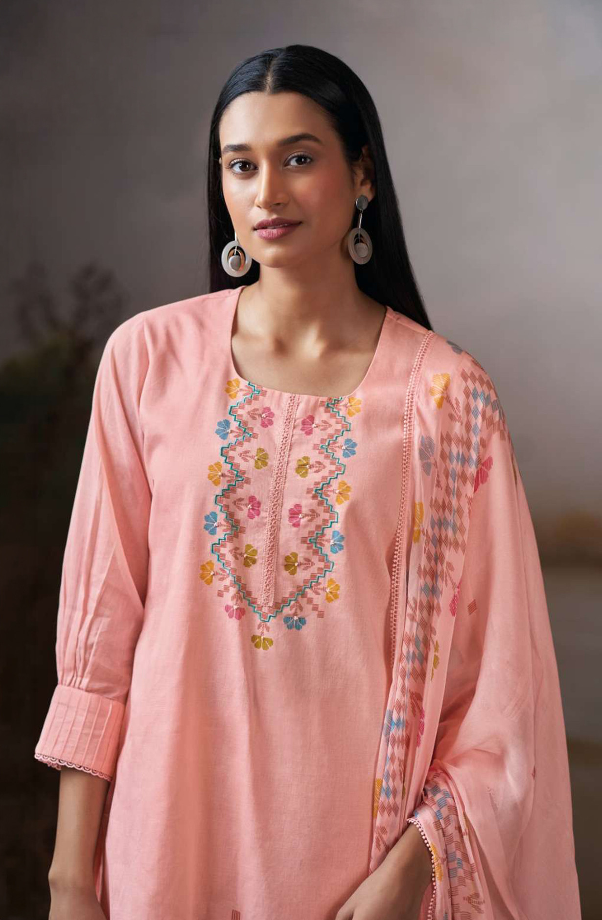 Peach Premium Organdy Mul Beautiful Suit Set with Dupatta - COS4788B