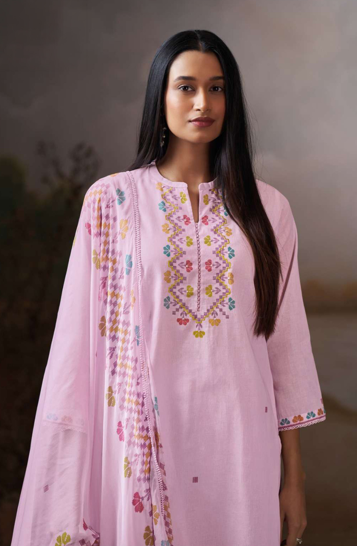Lavender Premium Organdy Mul Beautiful Suit Set with Dupatta - COS4788C