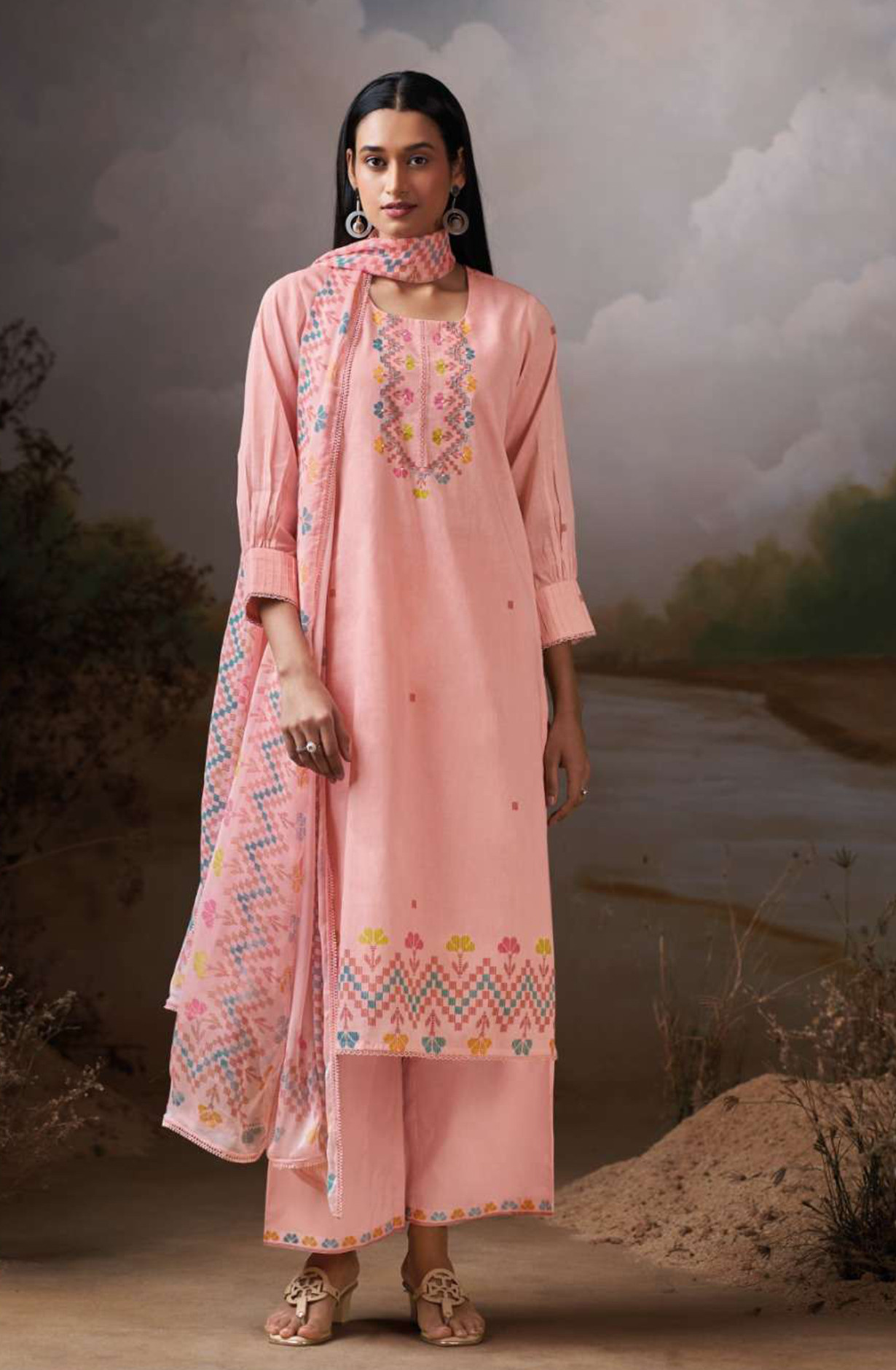 Peach Premium Organdy Mul Beautiful Suit Set with Dupatta - COS4788B