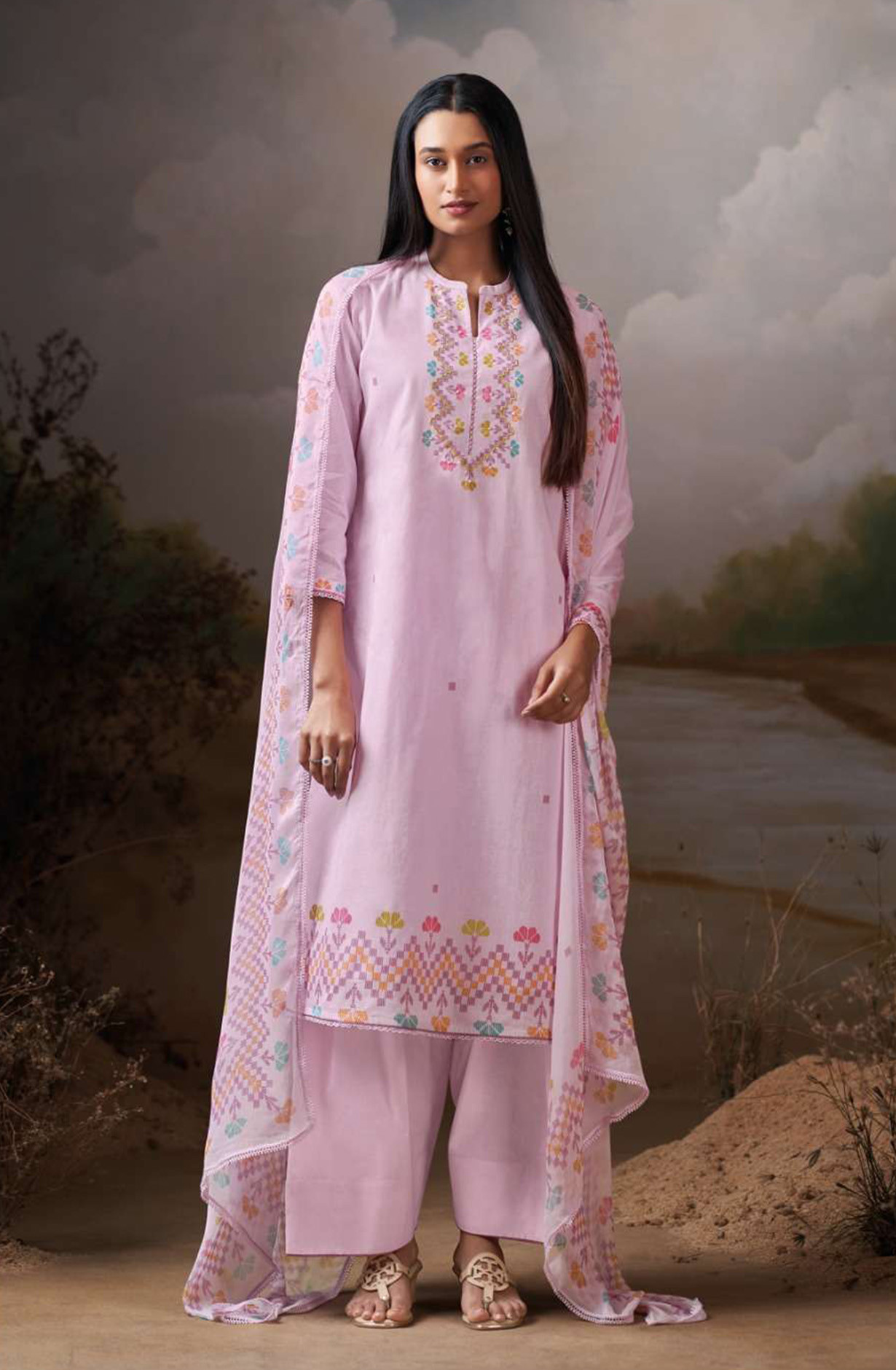 Lavender Premium Organdy Mul Beautiful Suit Set with Dupatta - COS4788C