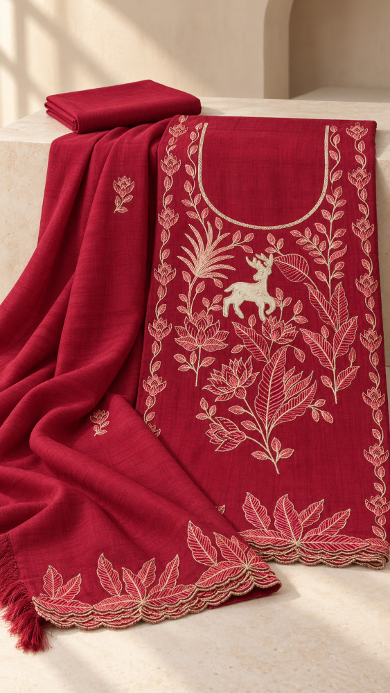 Image of Mehroon Mul Cotton Unstitched Suit-Set with Beautiful Dupatta -  996-102517