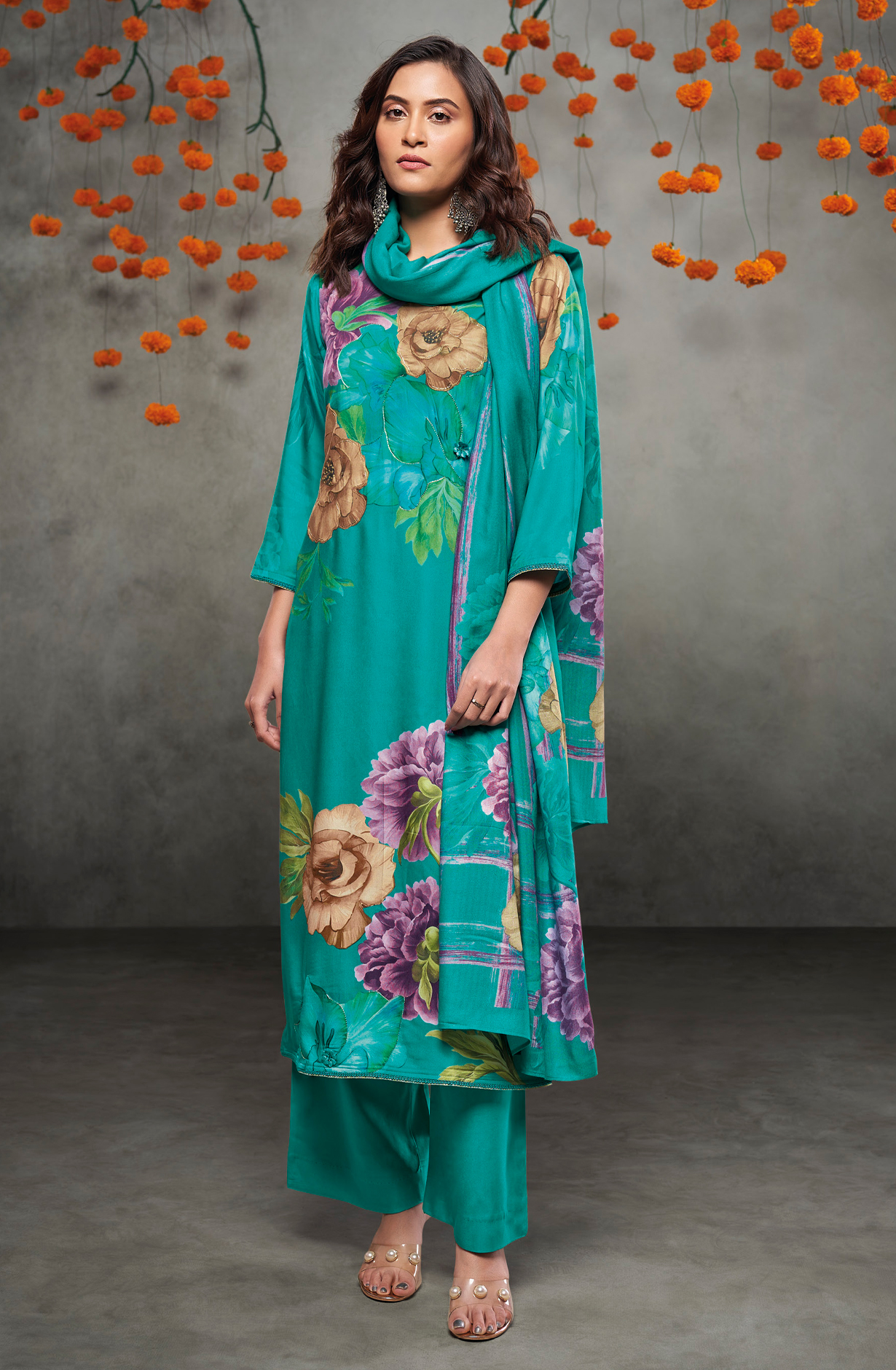 Firozi Beautiful Pashmina Printed Salwar Kameez with Dupatta - CRUS2035A