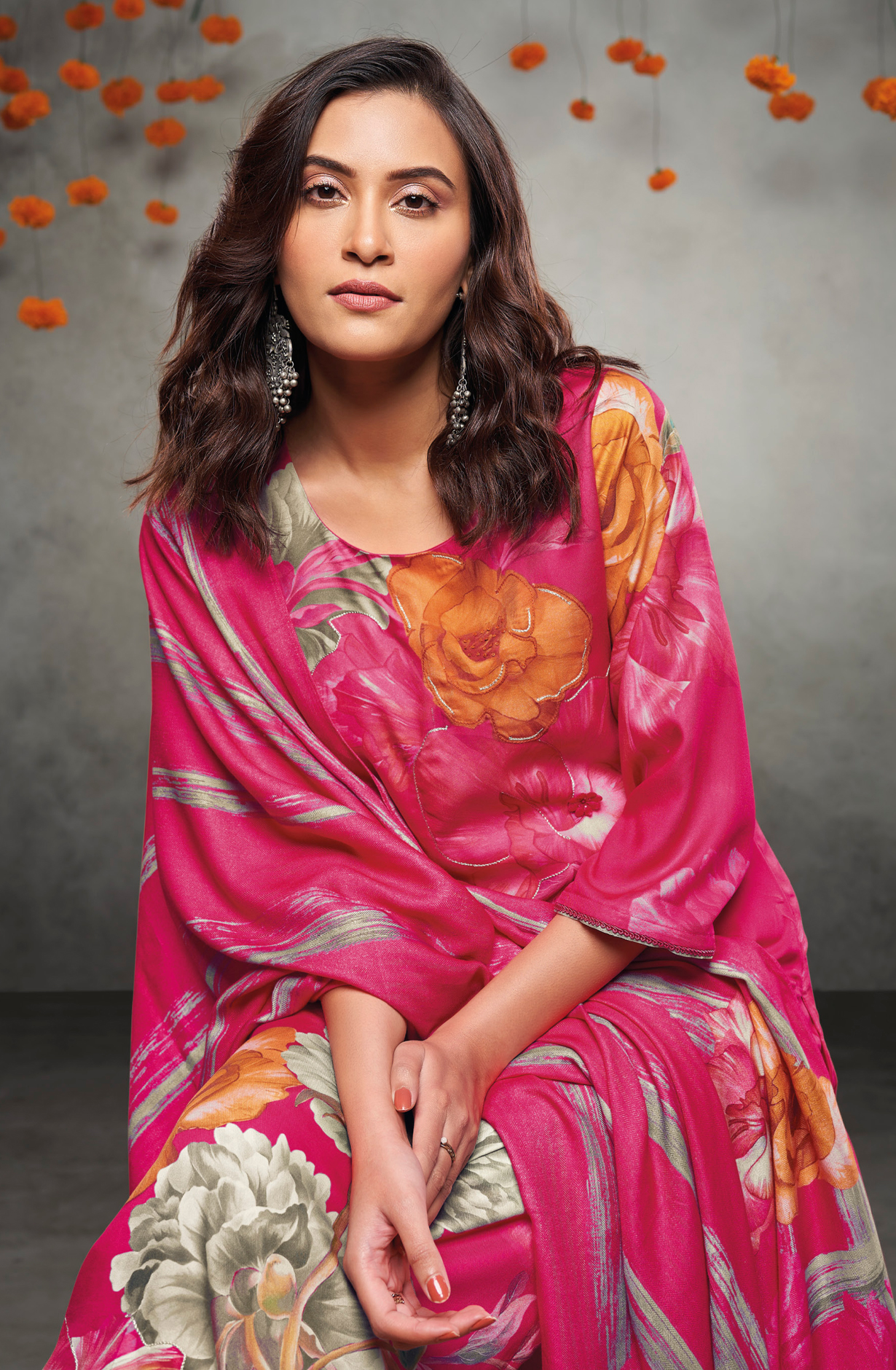 Rani Pink Beautiful Pashmina Printed Salwar Kameez with Dupatta - CRUS2035B