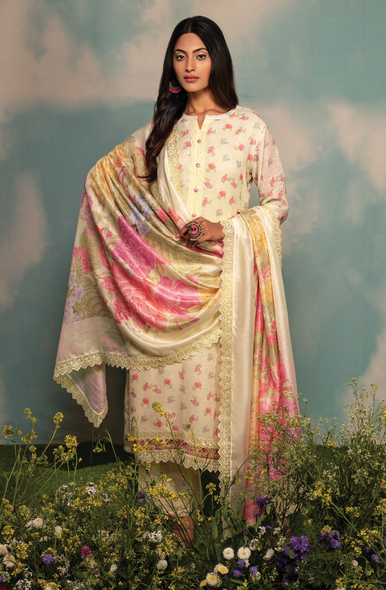 Light Yellow Linen Exclusive Digital Printed with Embroidered Salwar Suit- DAI1731
