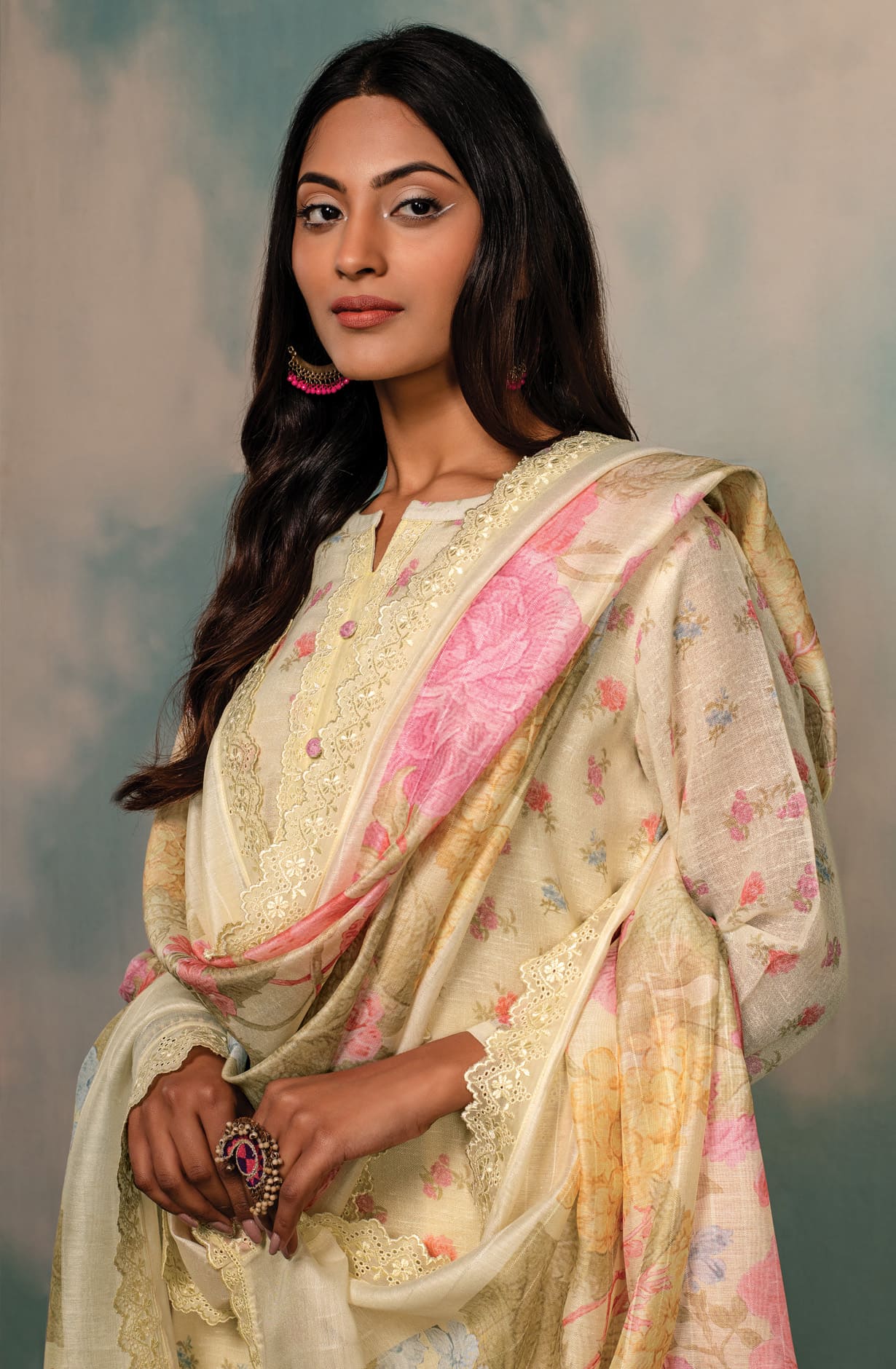 Light Yellow Linen Exclusive Digital Printed with Embroidered Salwar Suit- DAI1731