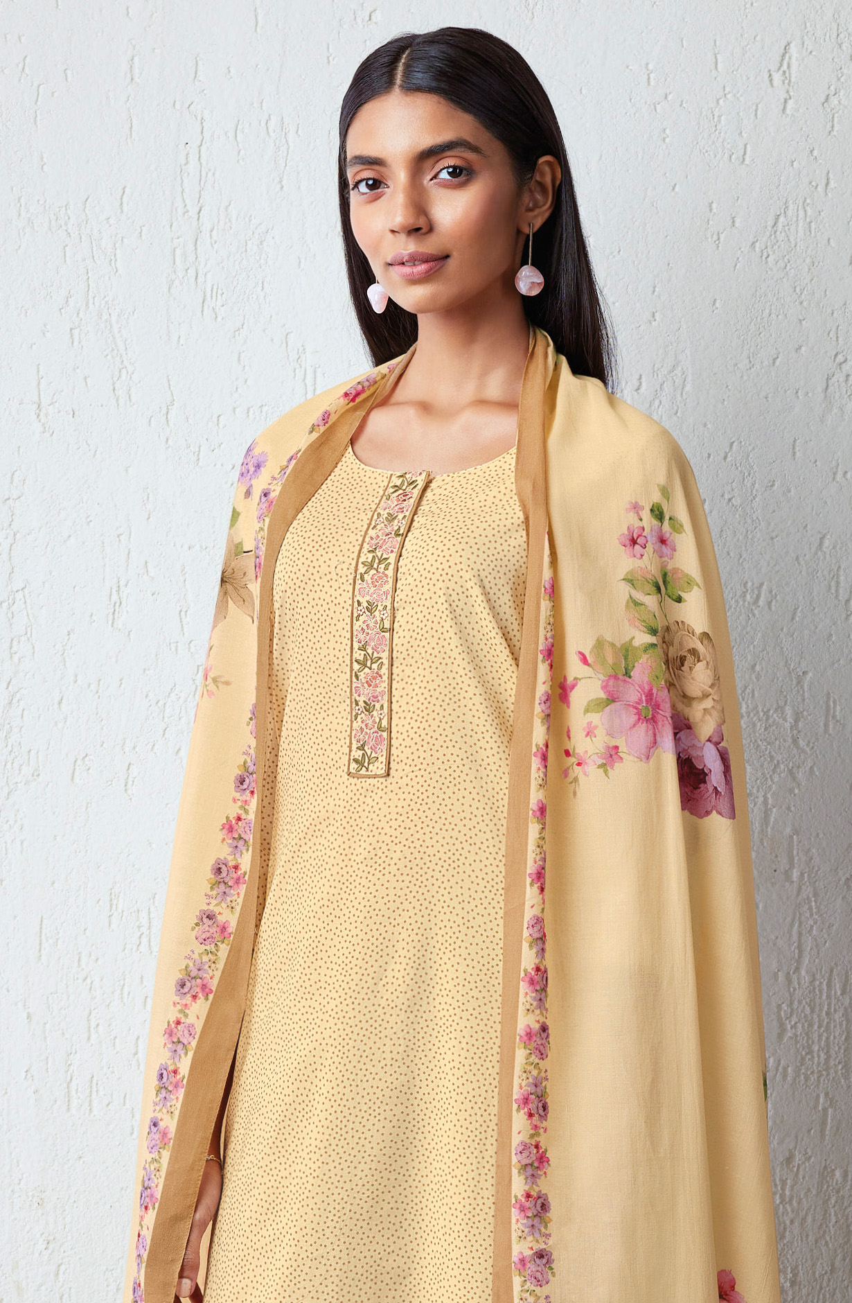 Beige Cotton Printed with Embroidery Salwar Suit - DAMS1608A