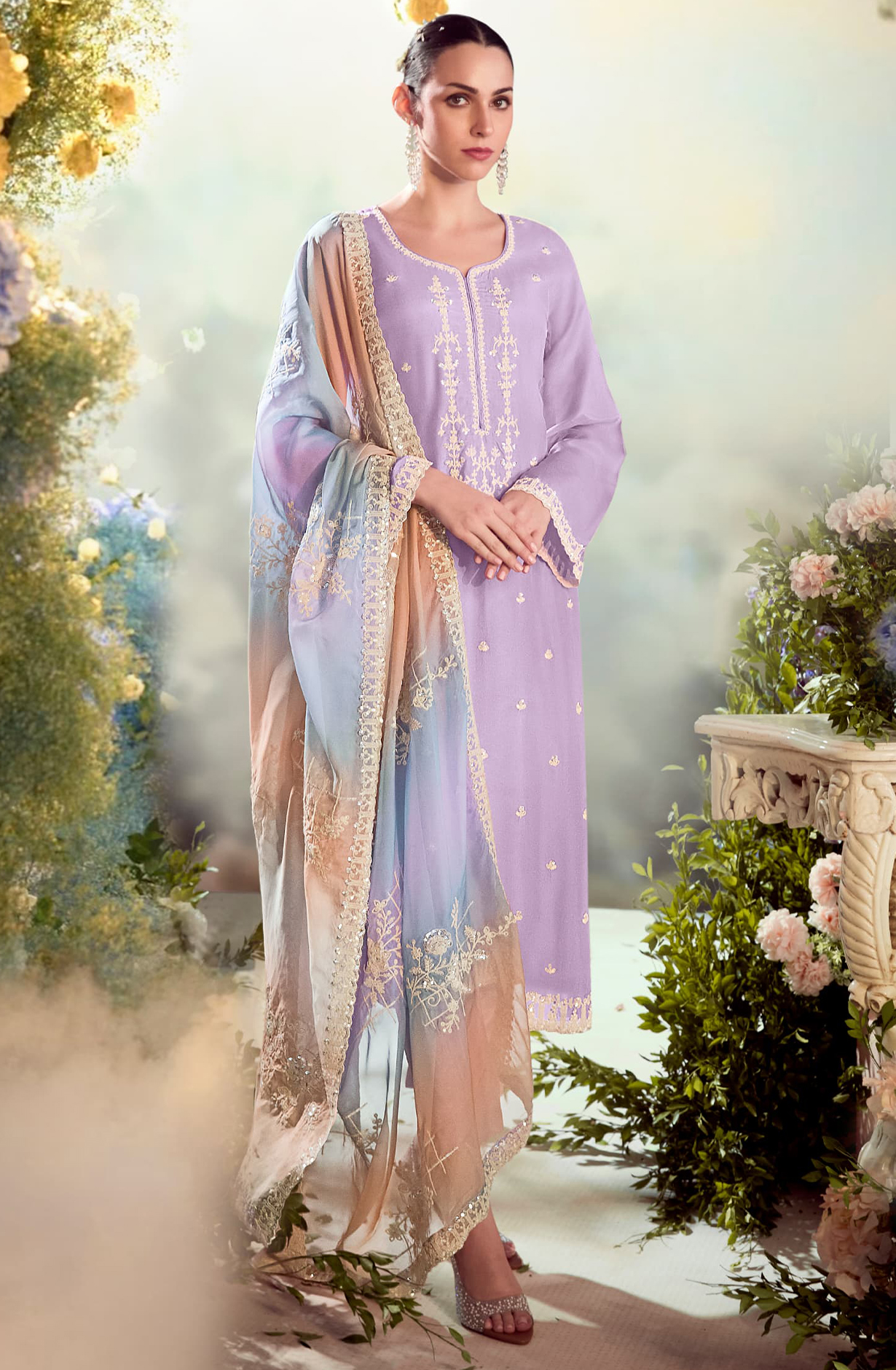 Modal Satin  Embroidered Suit-Set - DAS2201