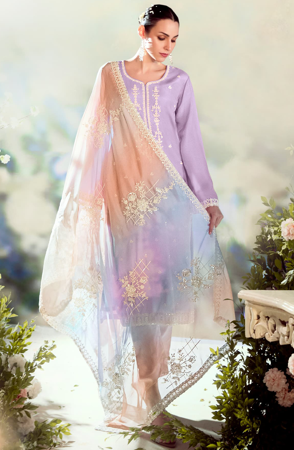 Modal Satin  Embroidered Suit-Set - DAS2201