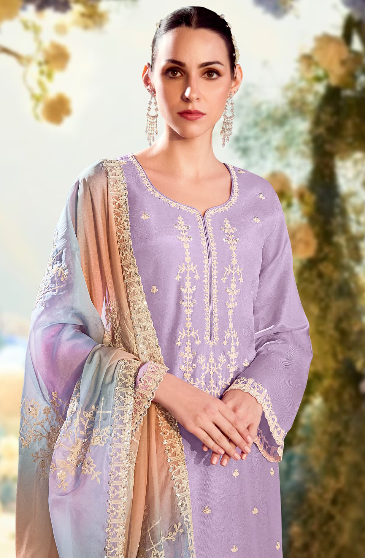 Modal Satin  Embroidered Suit-Set - DAS2201