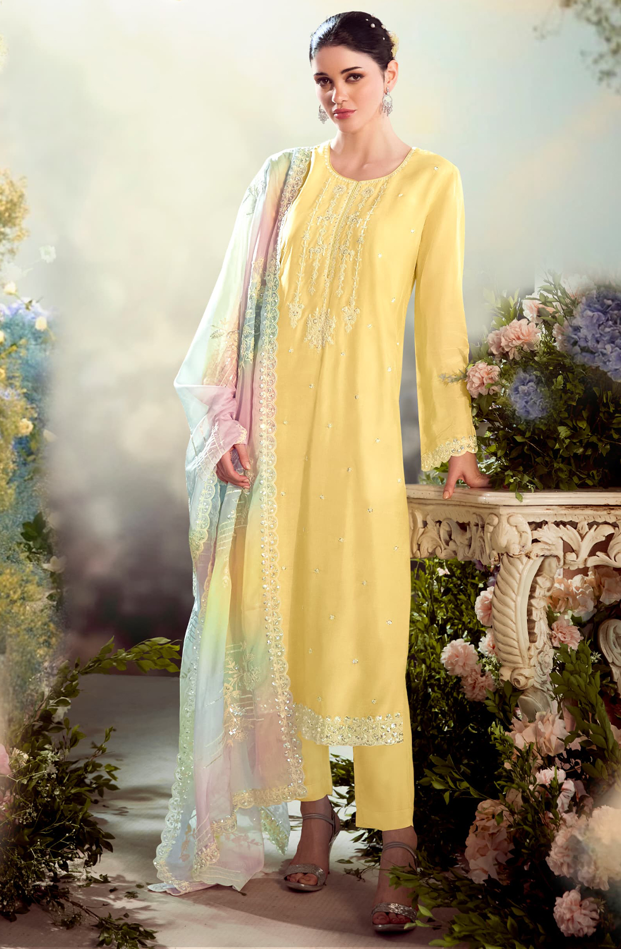 Modal Satin Embroidered Suit-Set - DAS2202