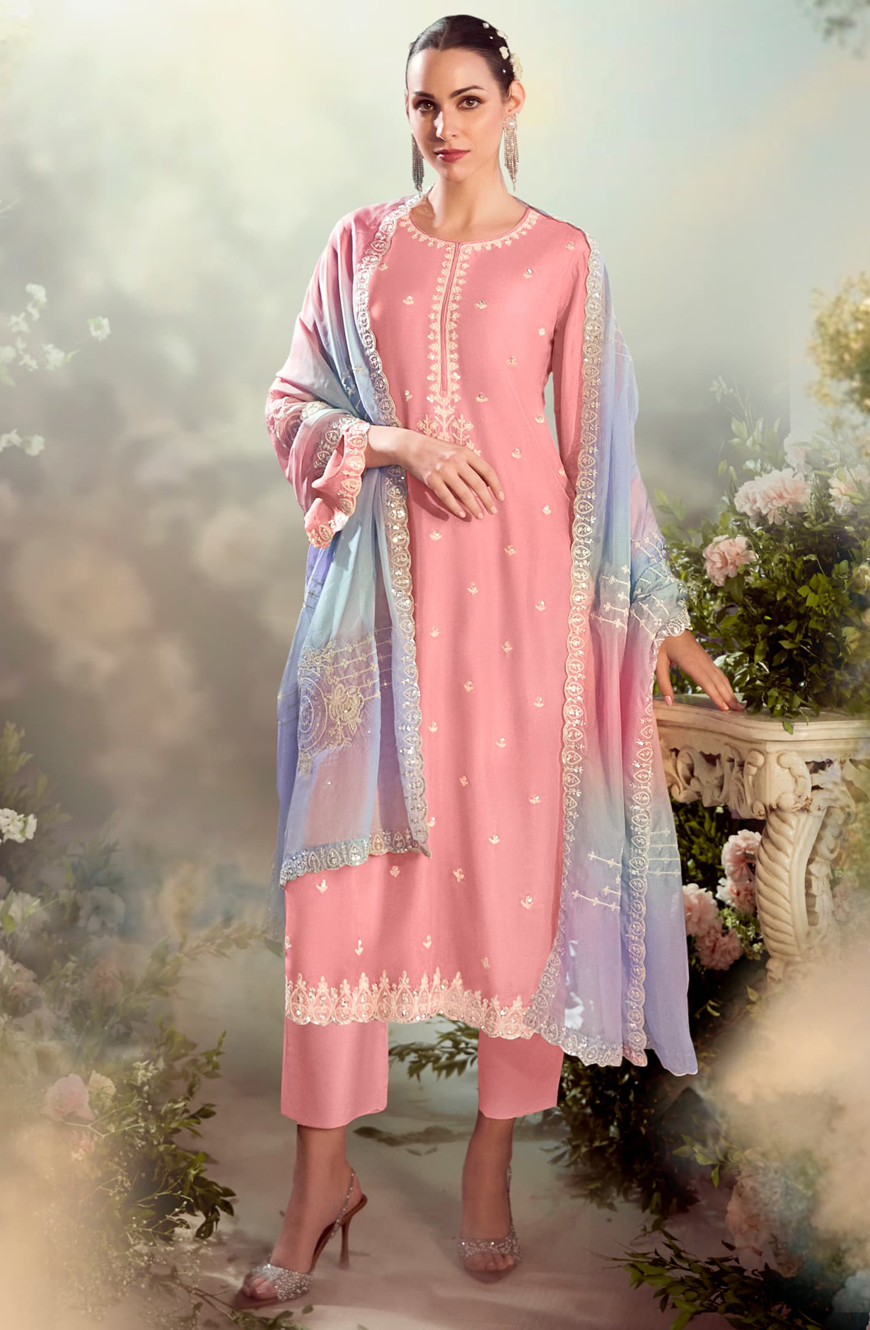 Modal Satin Embroidered Suit-Set - DAS2204