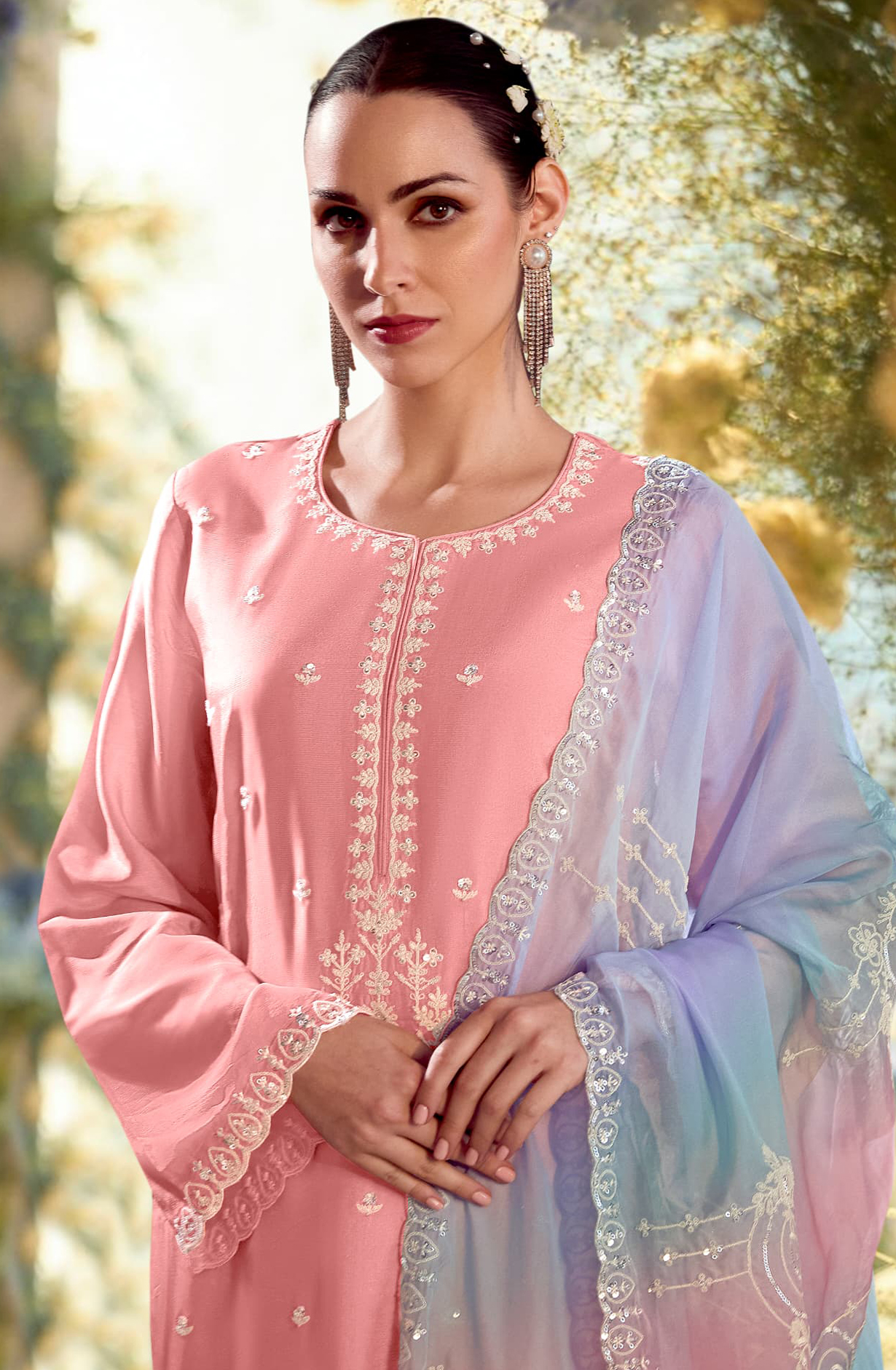 Modal Satin Embroidered Suit-Set - DAS2204