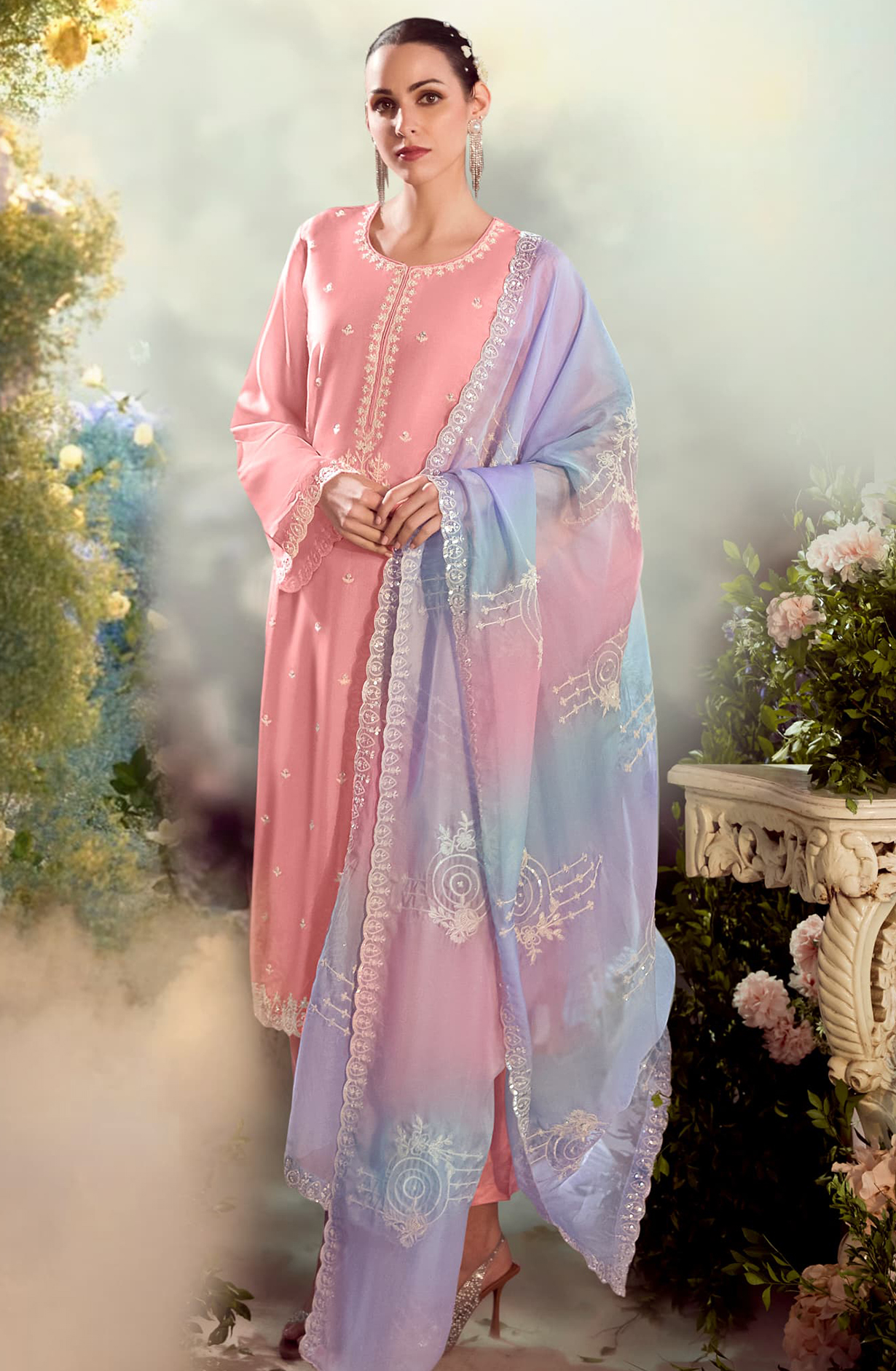 Modal Satin  Embroidered Suit-Set - DAS2204