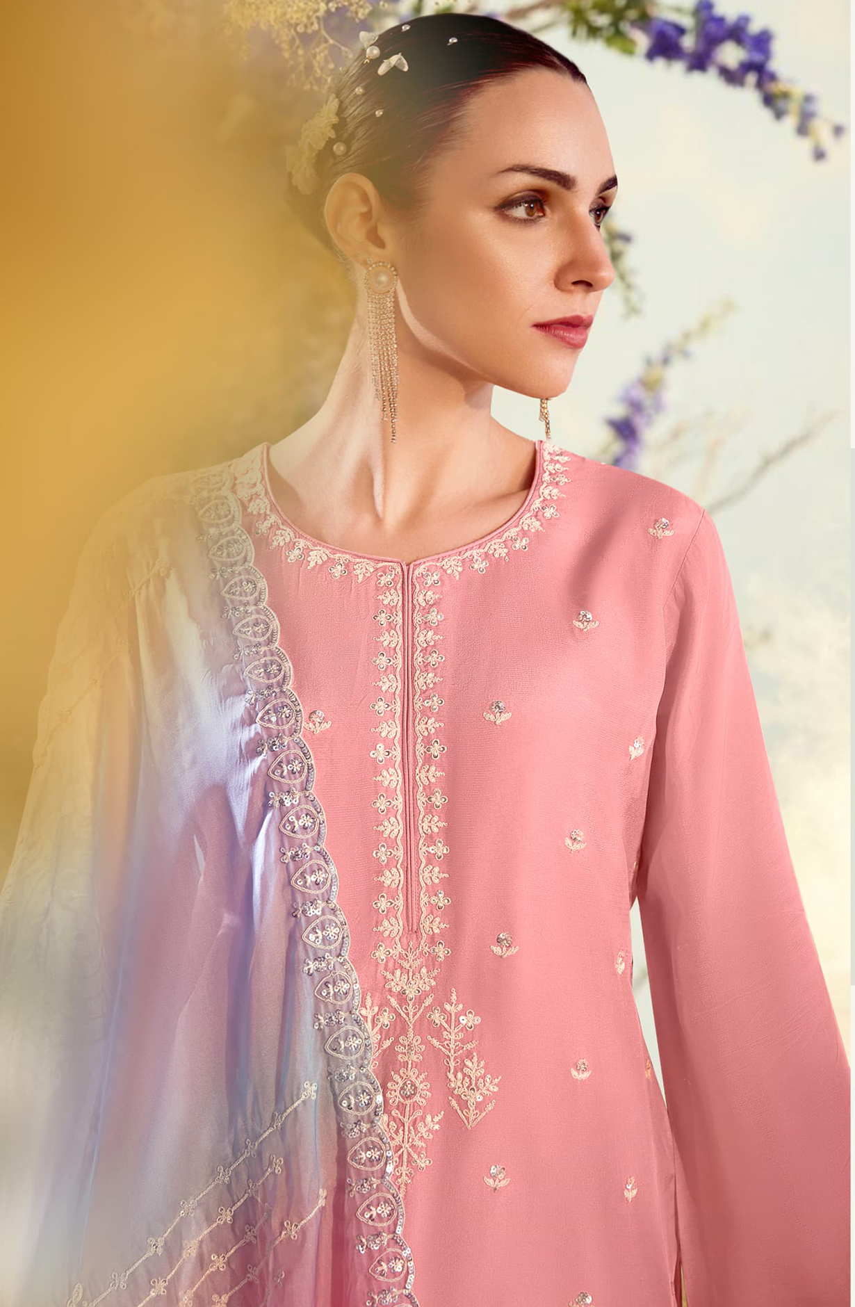 Modal Satin Embroidered Suit-Set - DAS2204