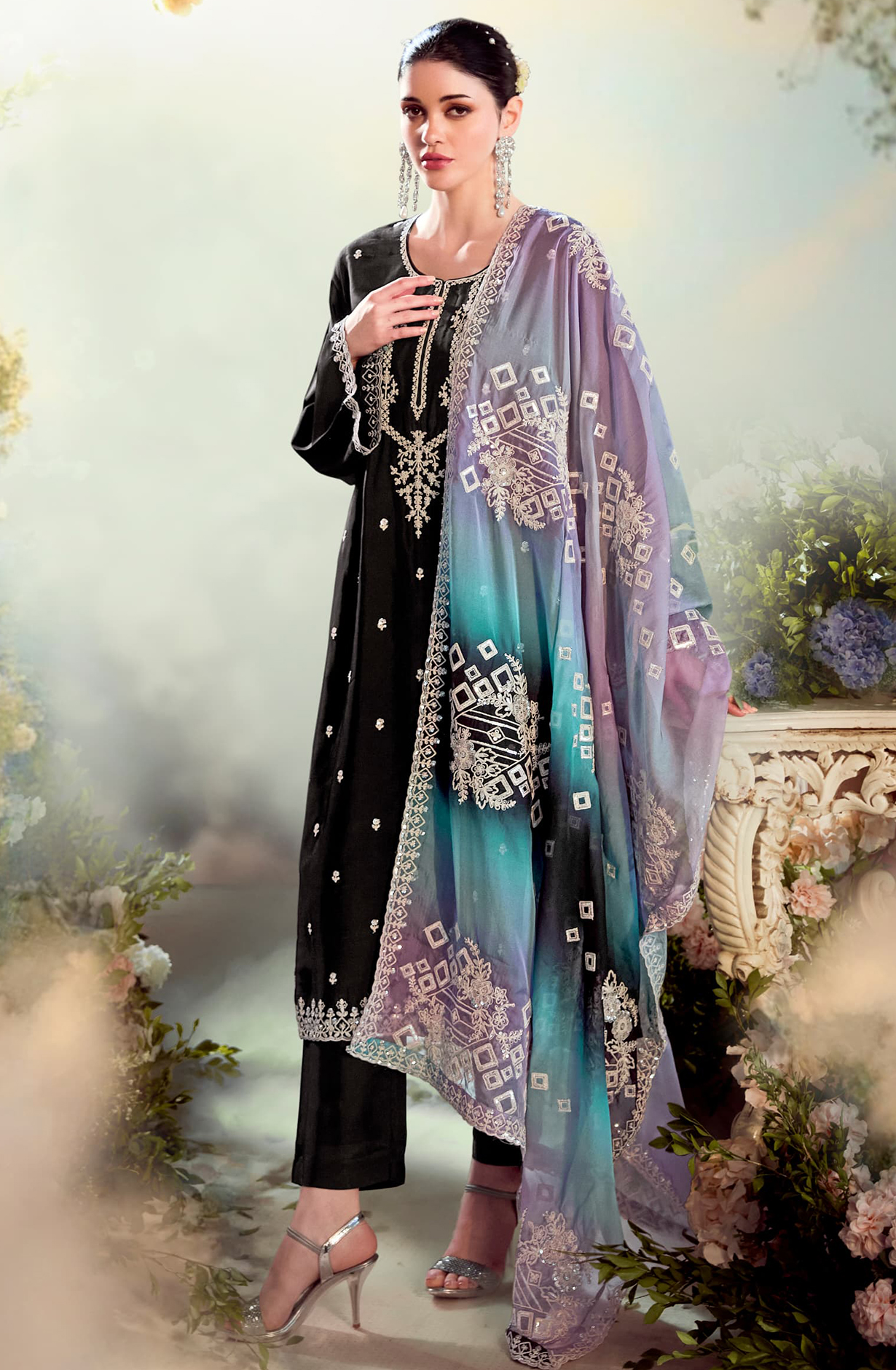Modal Satin Embroidered Suit-Set - DAS2205