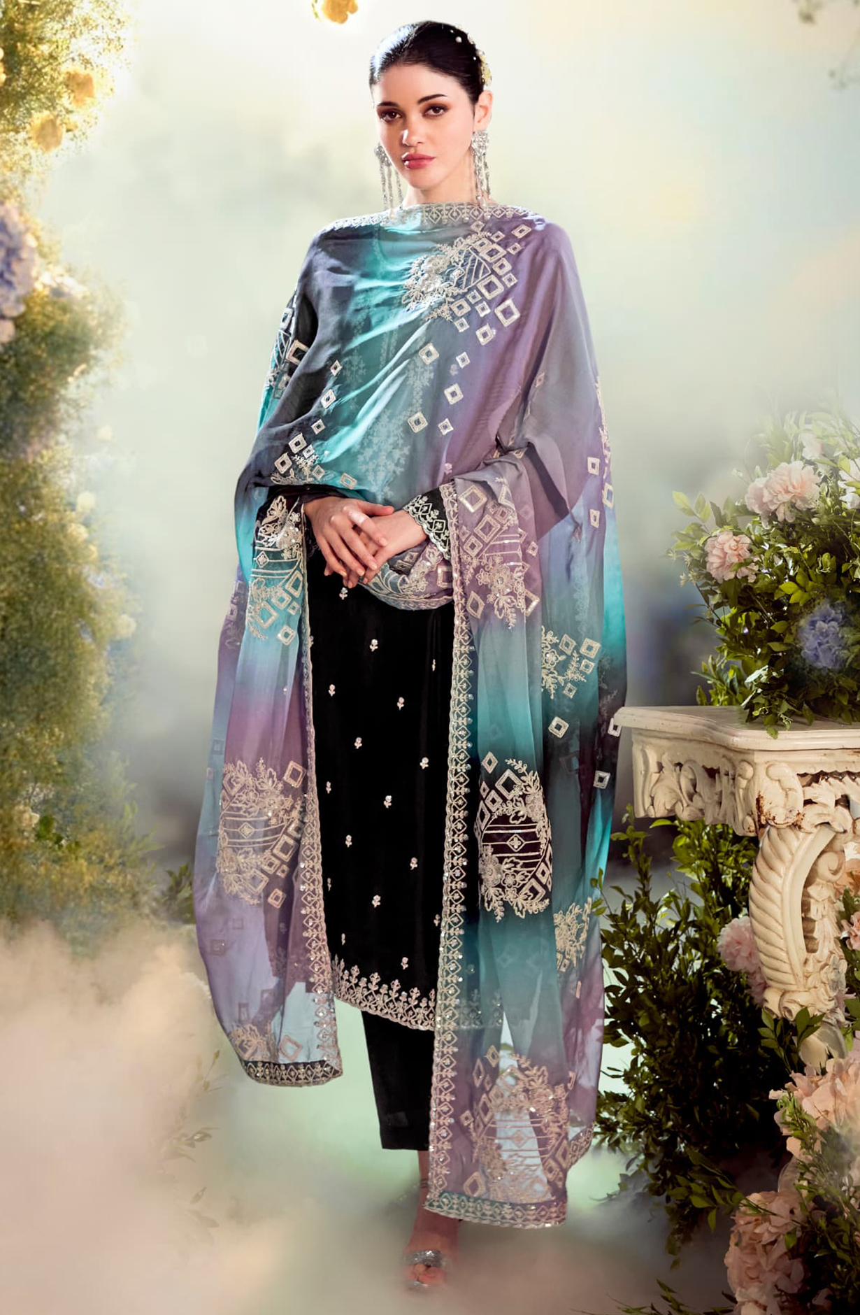 Modal Satin Embroidered Suit-Set - DAS2205