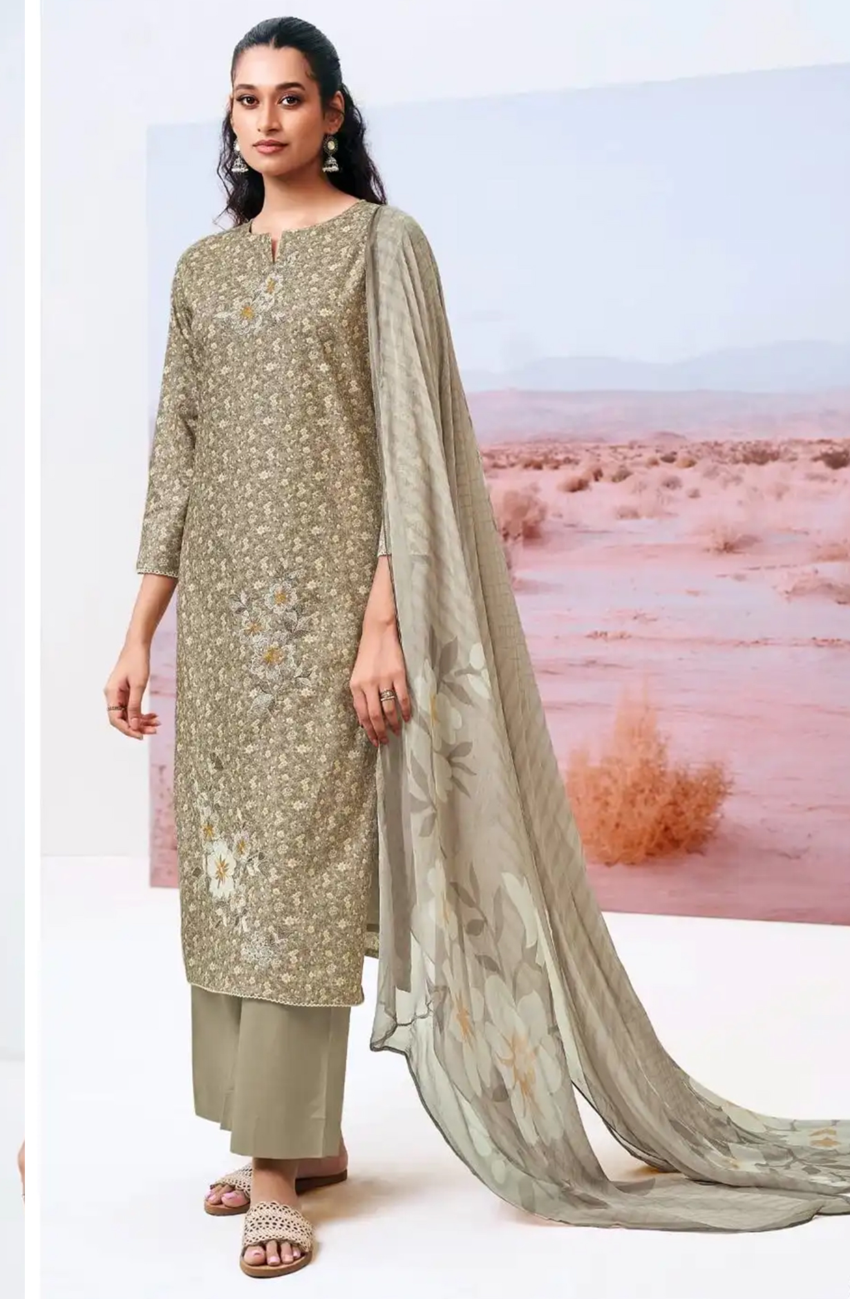 Mehndi Cotton Printed Suit Set with Dupatta- DASS3455A