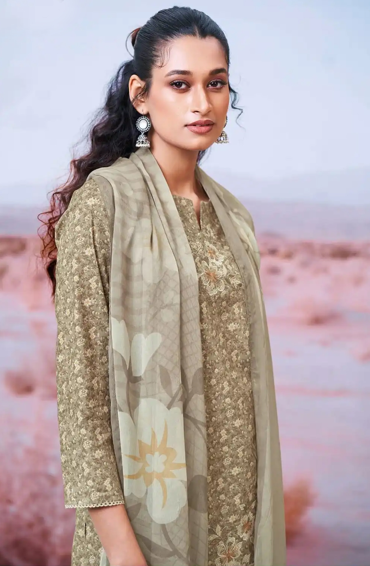 Mehndi Cotton Printed Suit Set with Dupatta- DASS3455A