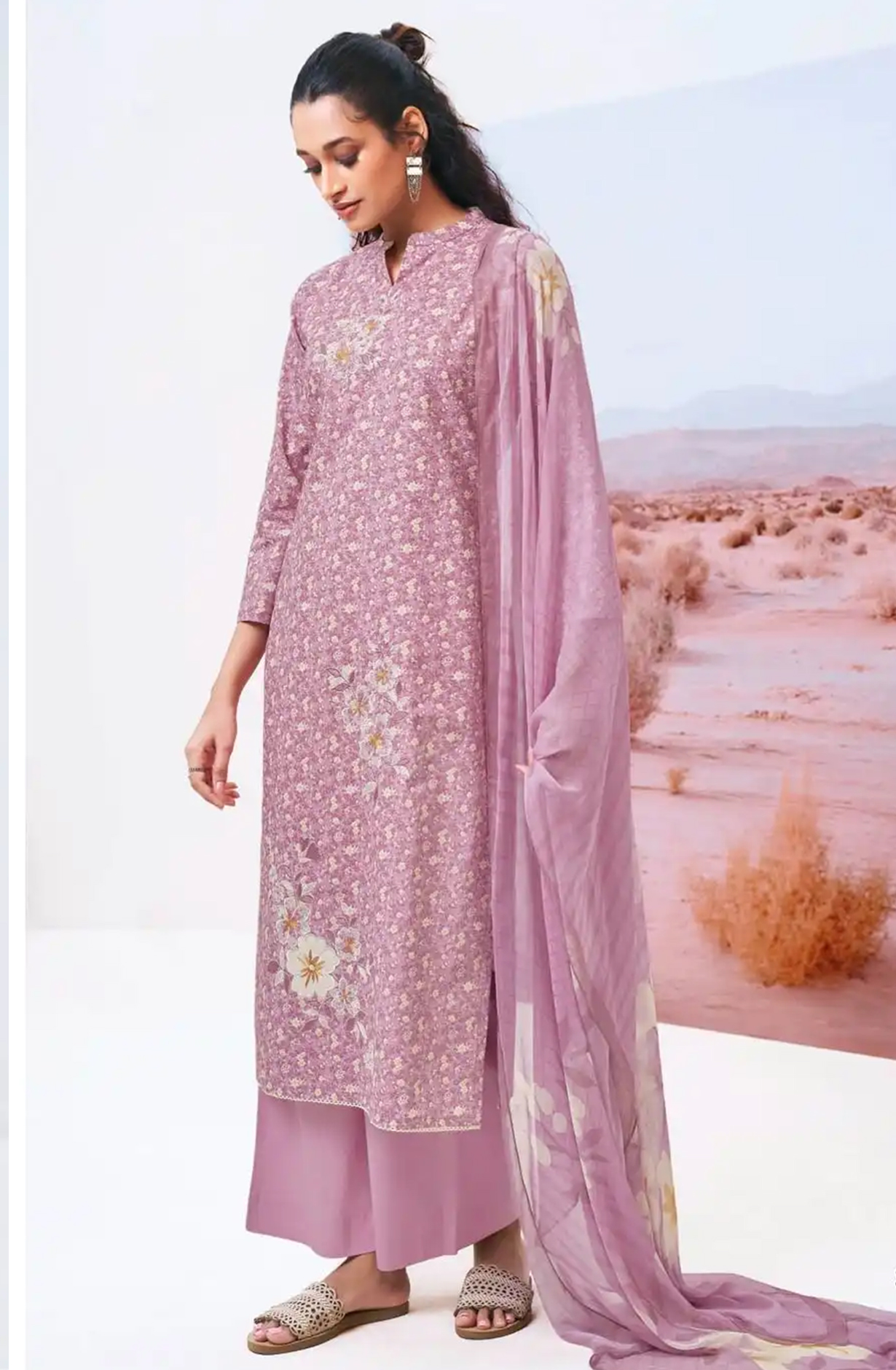 Pink Cotton Printed Suit Set with Dupatta- DASS3455B