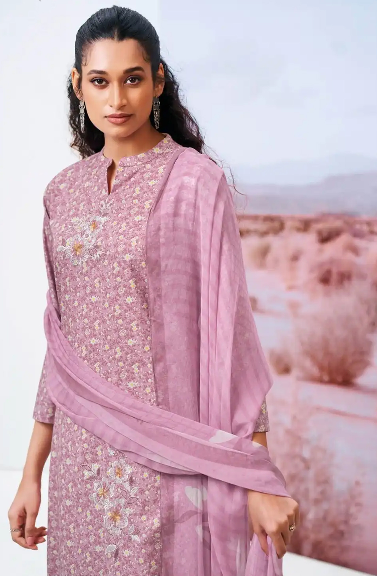 Pink Cotton Printed Suit Set with Dupatta- DASS3455B