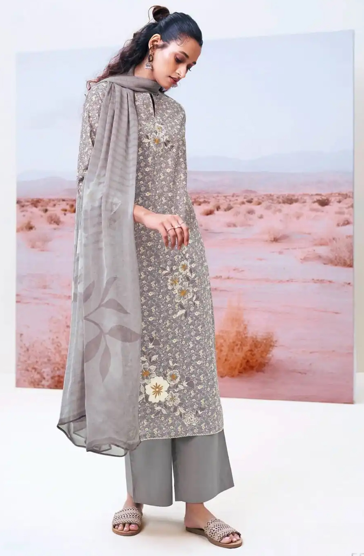 Purple Cotton Printed Suit Set with Dupatta- DASS3455C