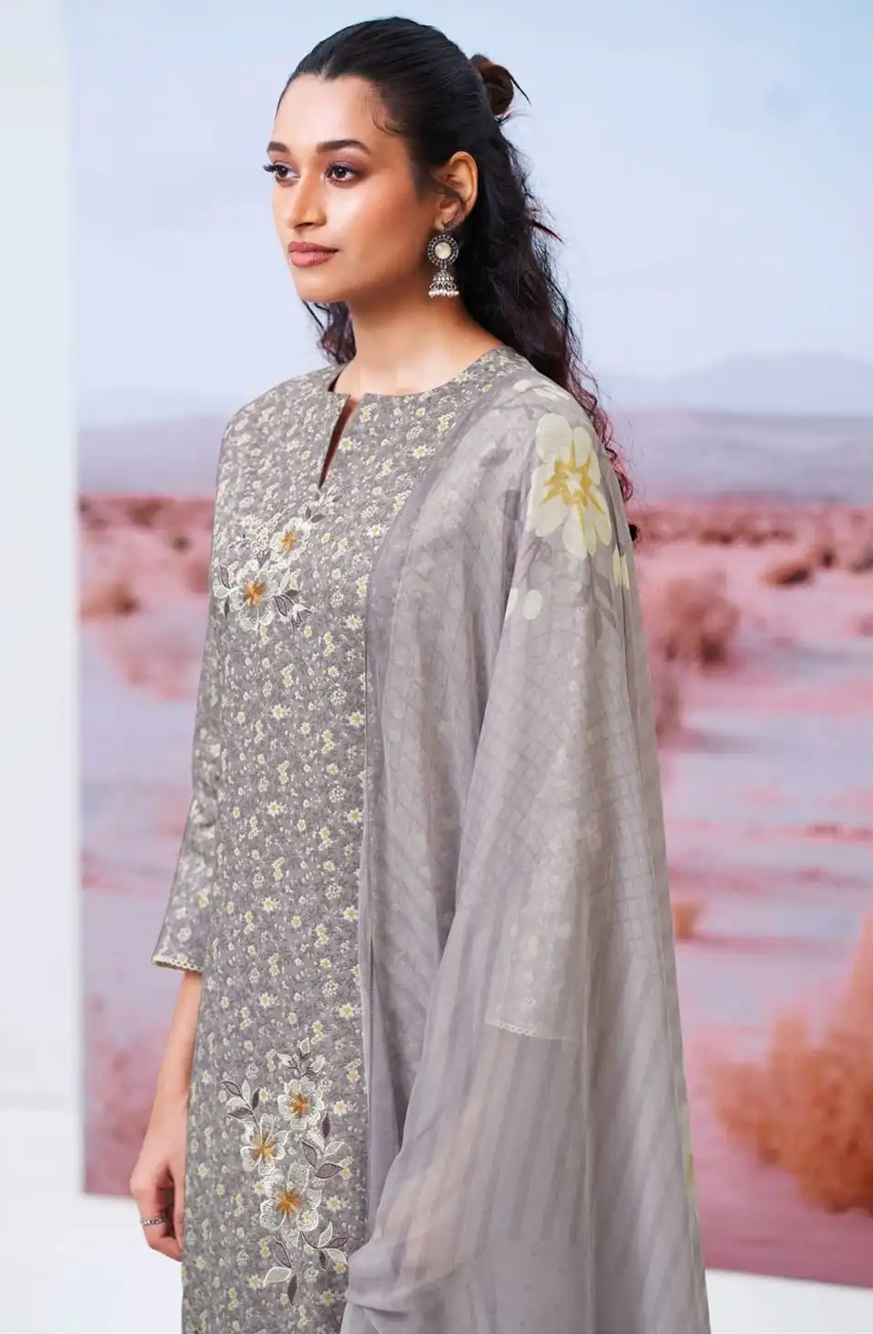 Purple Cotton Printed Suit Set with Dupatta- DASS3455C