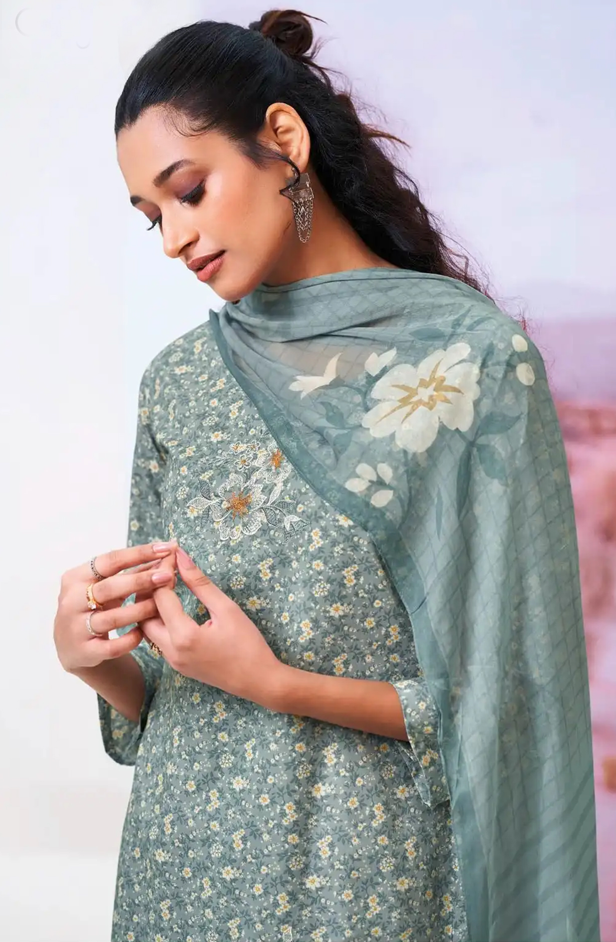 Green Cotton Printed Suit Set with Dupatta- DASS3455D