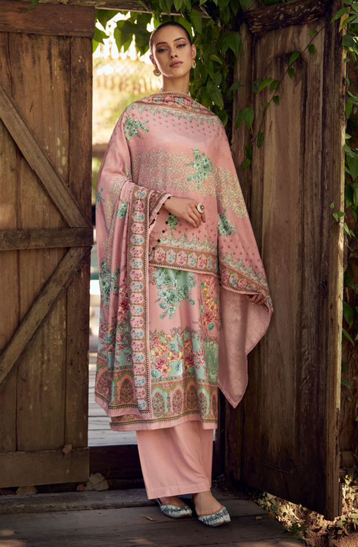 Sea Green Beautiful Velvet Unstitched Printed Salwar Suit - DEE24002